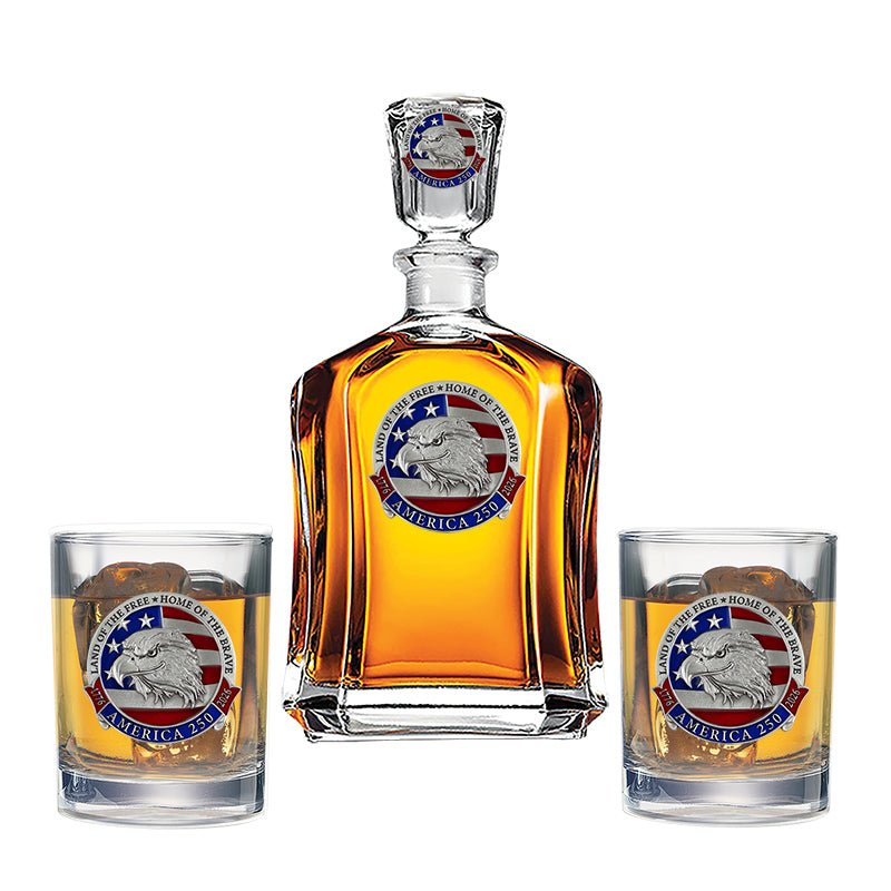 America's 250th Anniversary Eagle Head with Flag Capitol Decanter with 2 Glasses