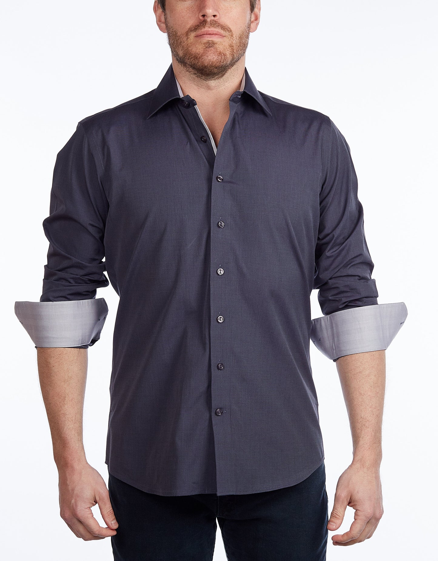 Contrast Collar Button-Up Shirt // - Contemporary Fit - contrast trimming - final sale - Size Small