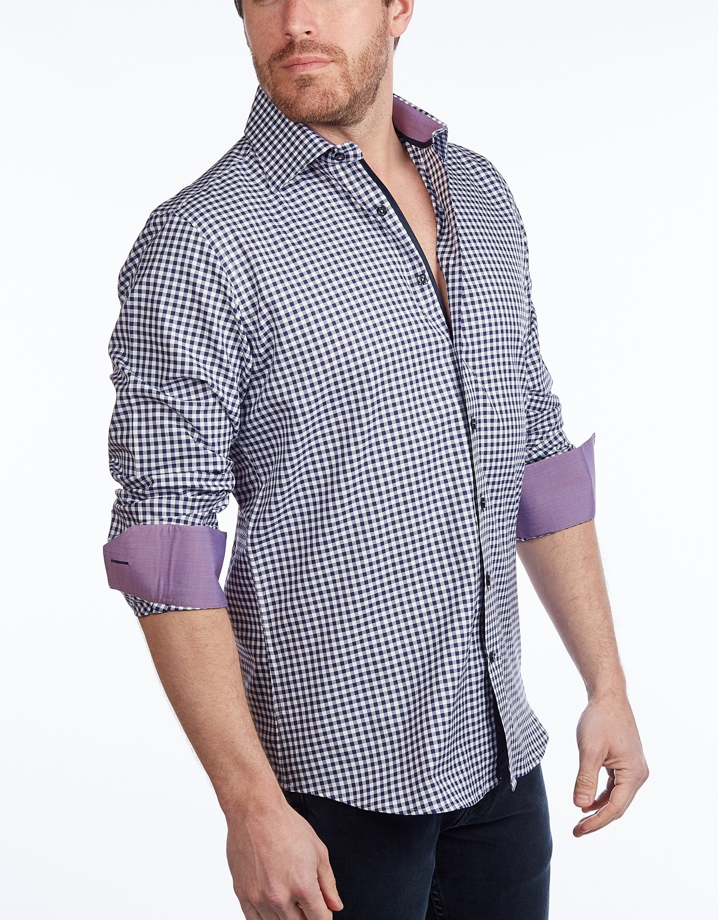 Contrast Collar Button-Up Shirt // Navy + Burgundy - Contemporary Fit - contrast trimming- final sale - Size Small
