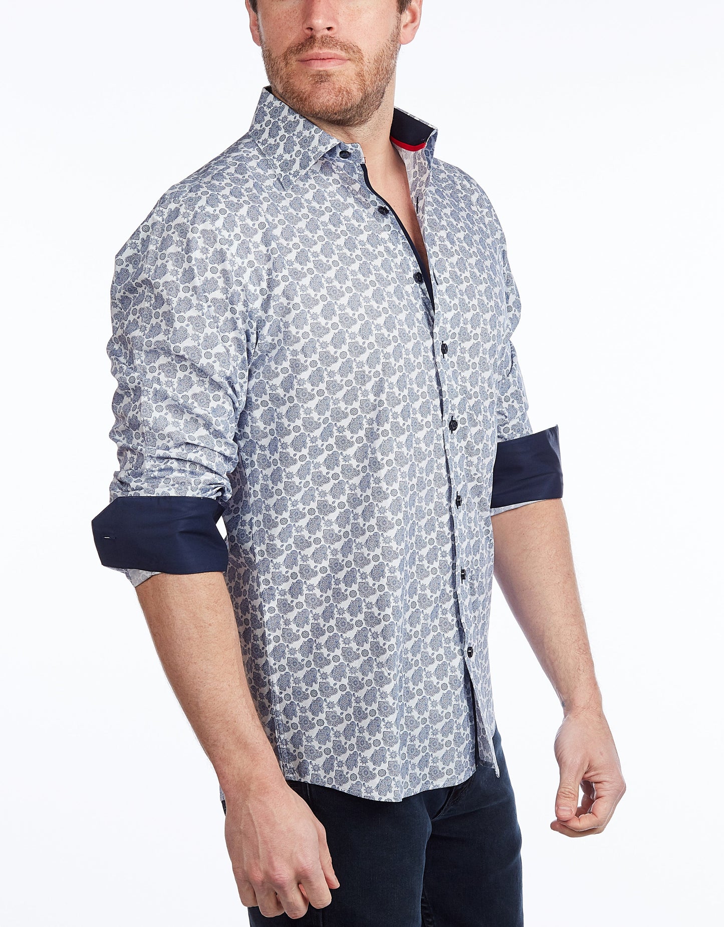 Contrast Collar Button-Up Shirt // Navy - Contemporary Fit - Contrast trimming - final sale - Size Small