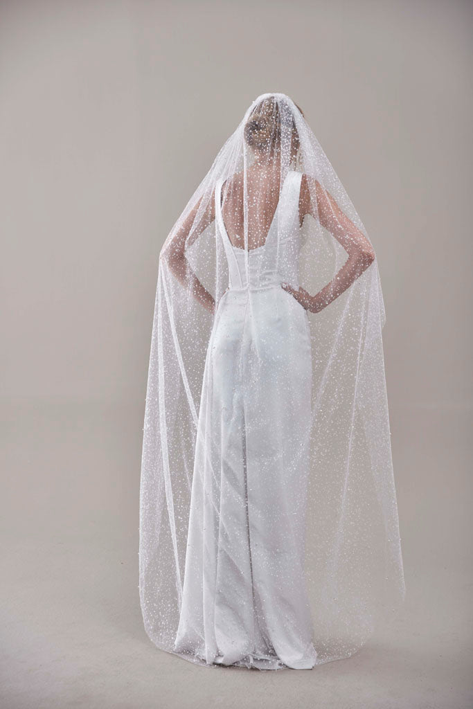 Bridal Veil, Veil with Pearls, One Layer Wedding Veil, Veil with Rhinestone-D180