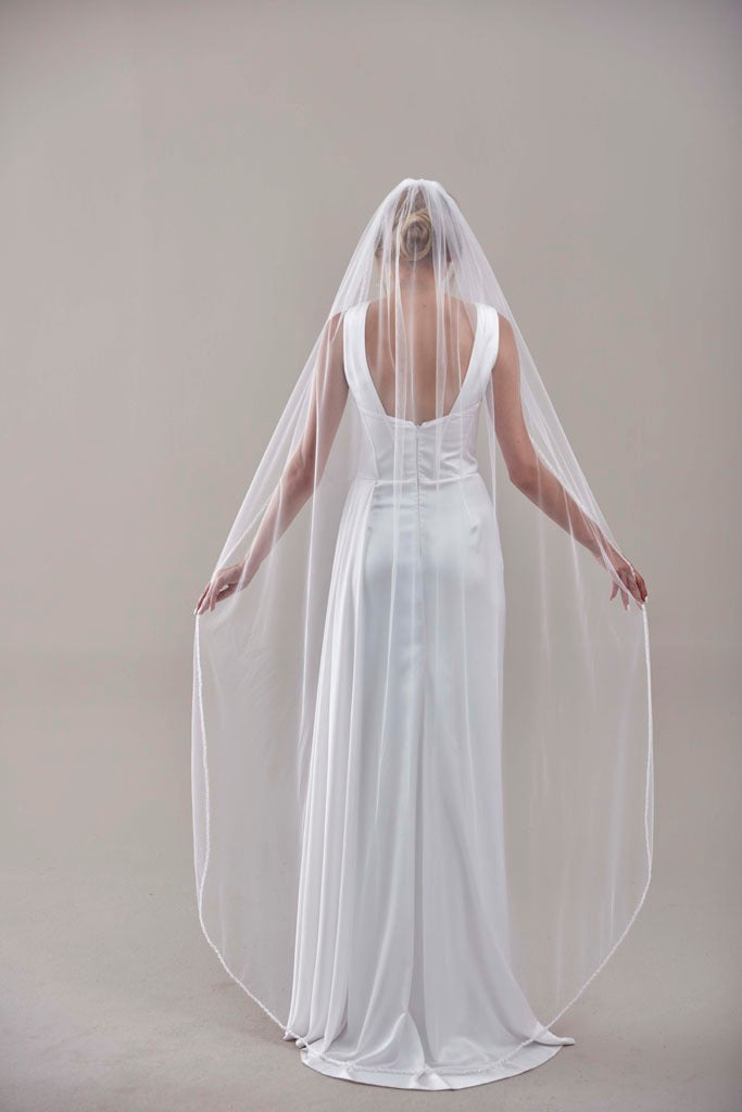 Elegant Beaded Wedding Veil-D205R