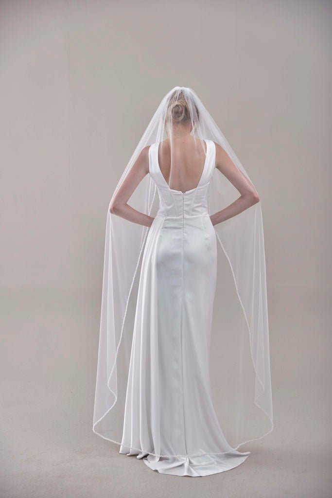 Elegant Beaded Wedding Veil-D205R