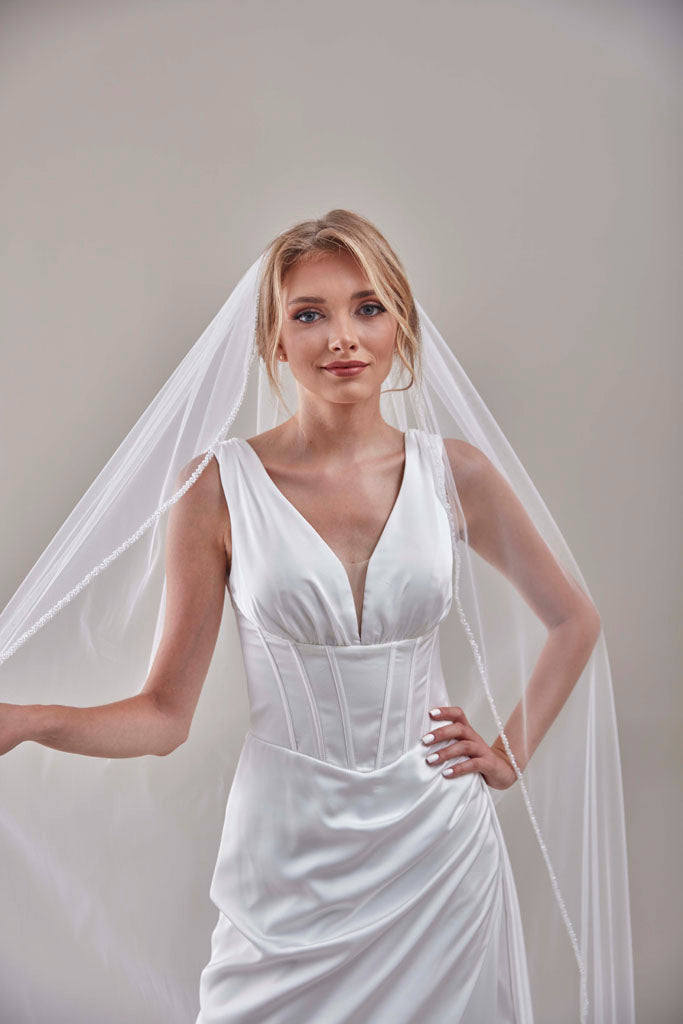 Elegant Beaded Wedding Veil-D205R