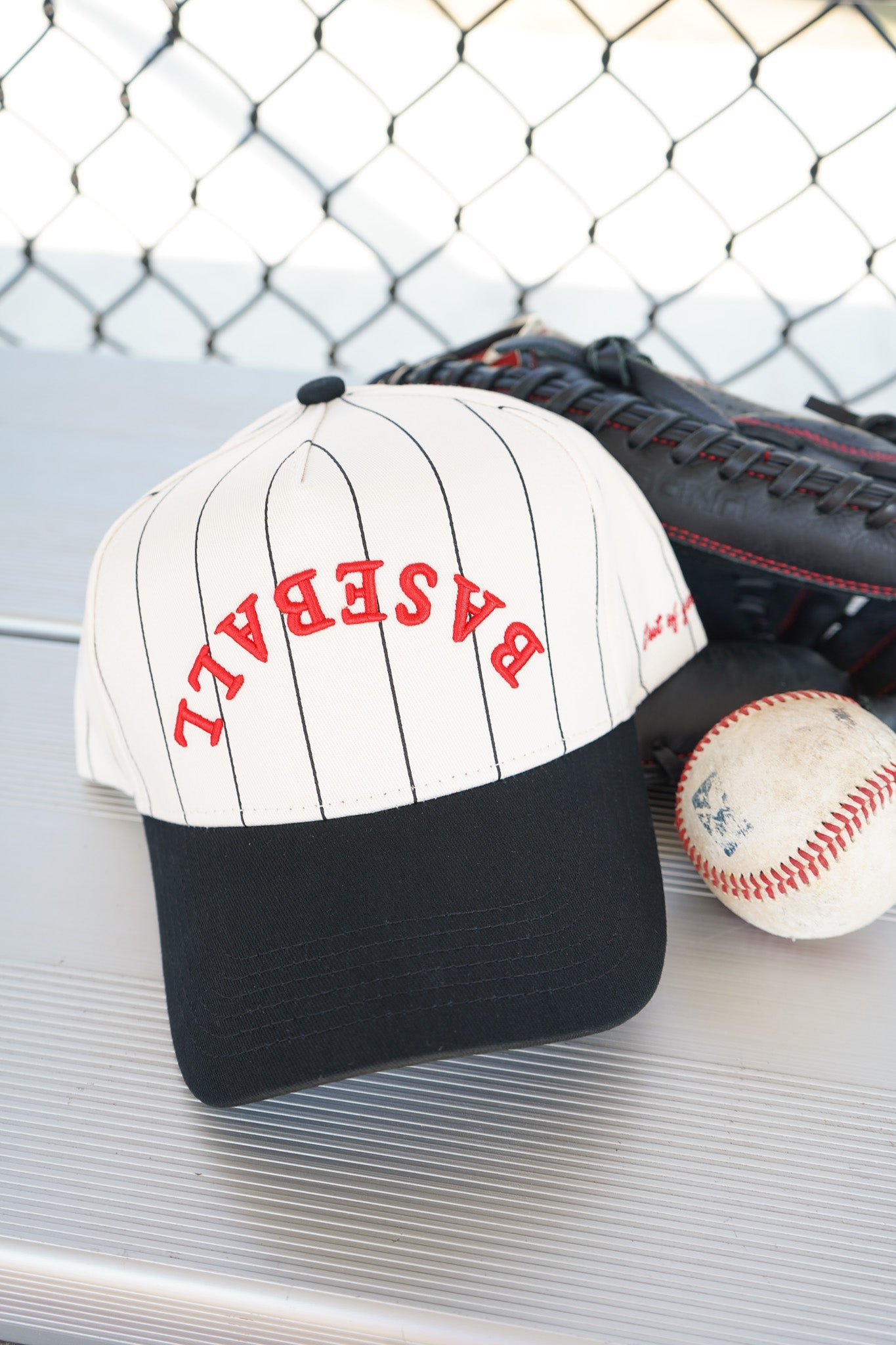 BASEBALL - Red on Black Stripe Vintage Hat