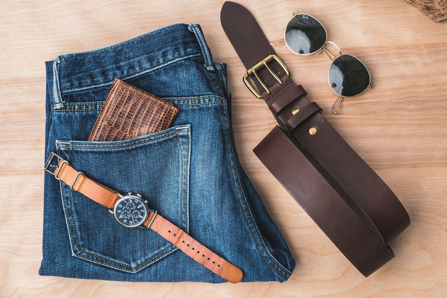 Cognac Leather Double Prong Jean Belt | 1.5" Width