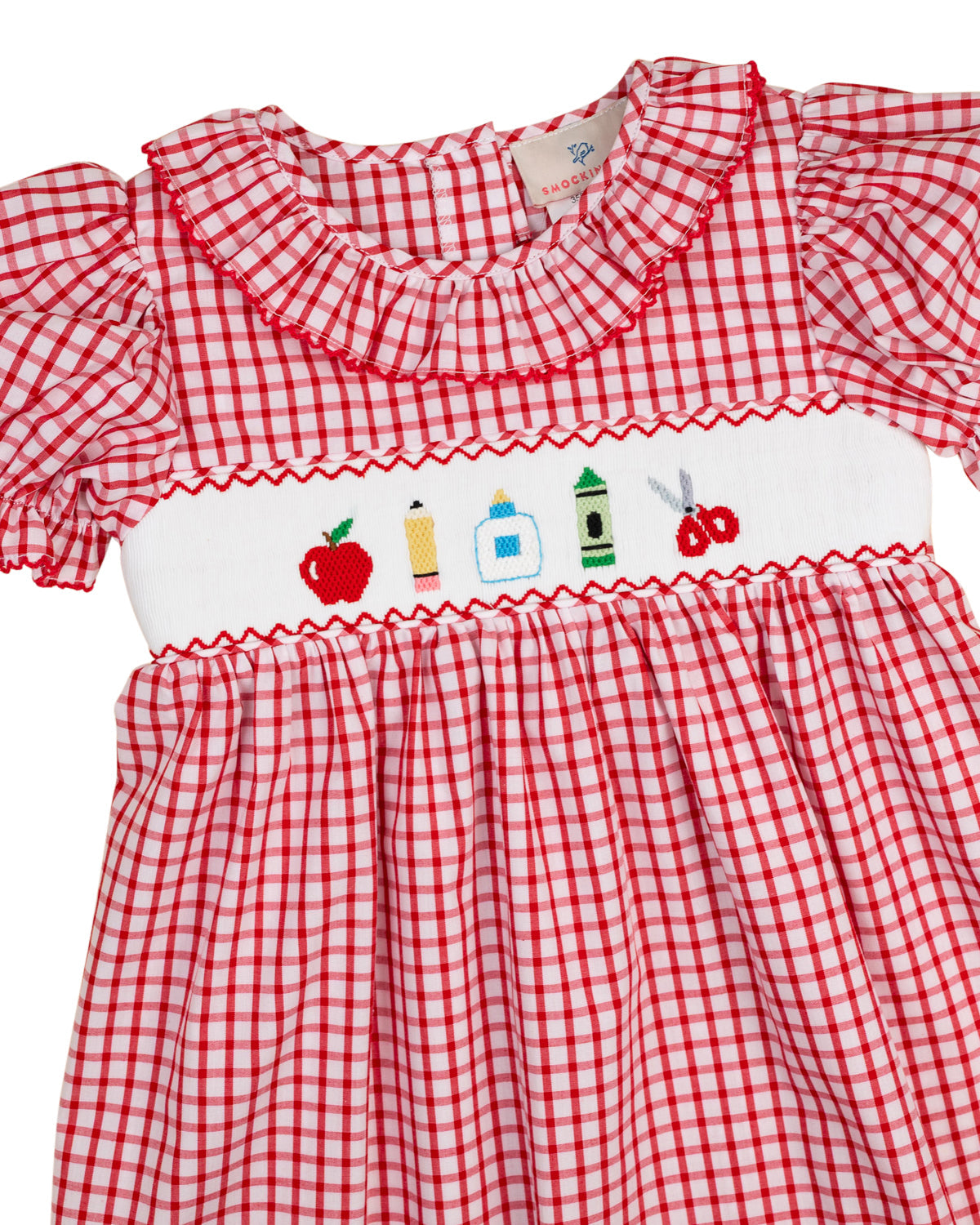 School Supplies Smocked Red Windowpane Dress