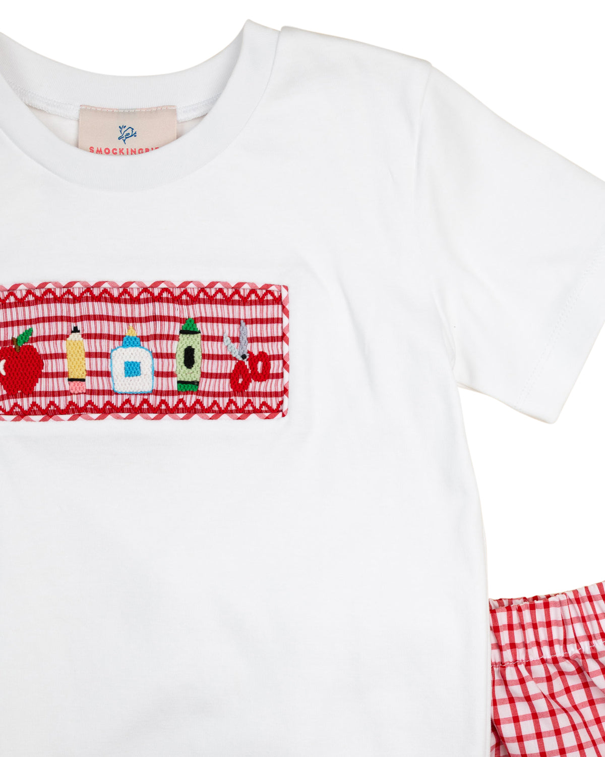 School Supplies Smocked Red Windowpane Shorts Set