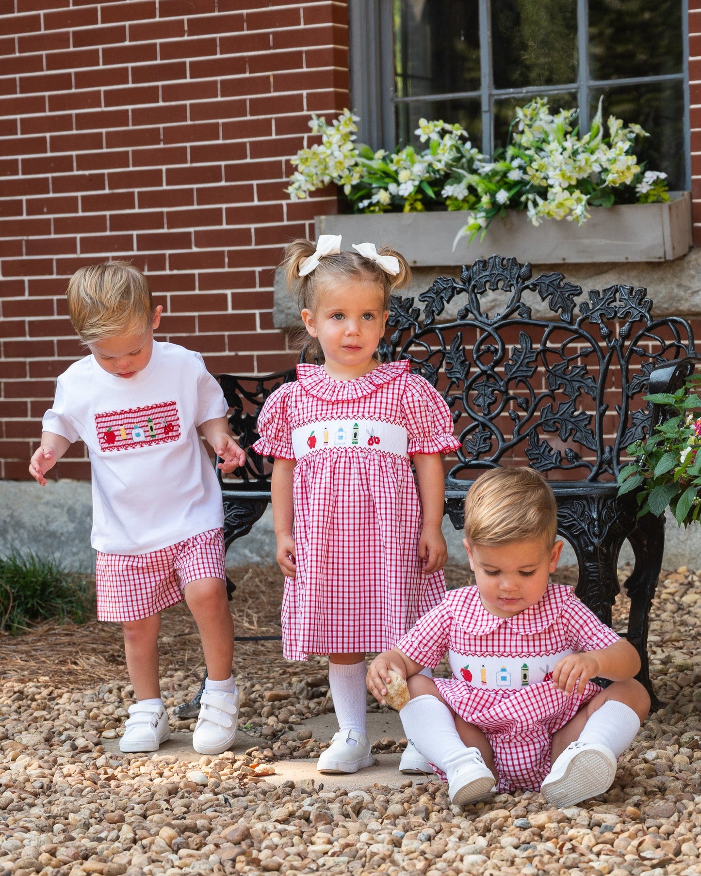 School Supplies Smocked Red Windowpane Dress