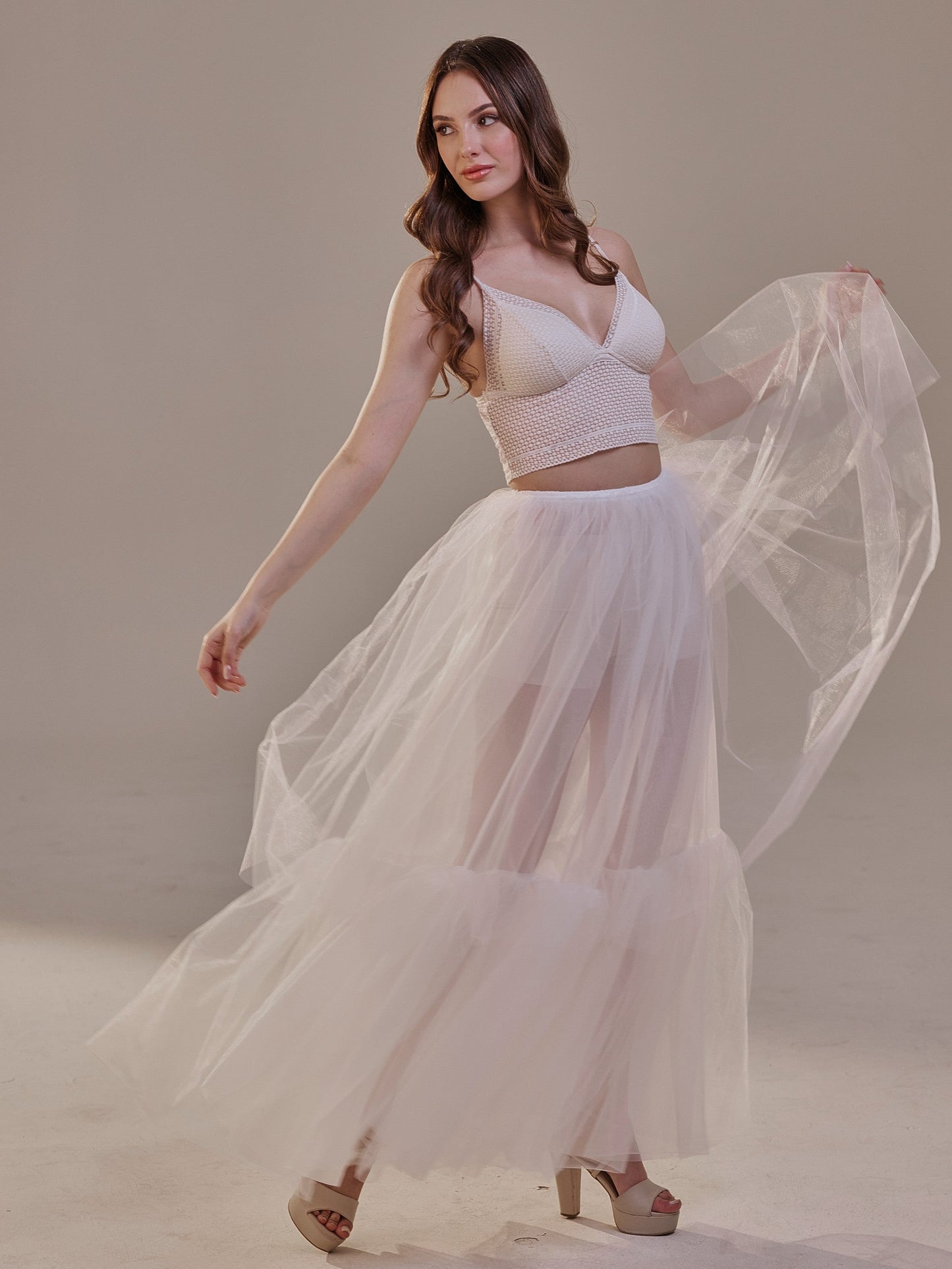 Elegant Double Tulle Skirt , Double Layer Soft White Tulle Skirt for Women, Sheer Maxi Overskirt