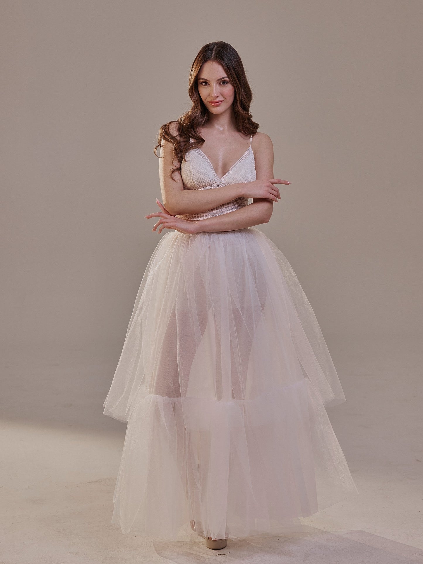 Elegant Double Tulle Skirt , Double Layer Soft White Tulle Skirt for Women, Sheer Maxi Overskirt
