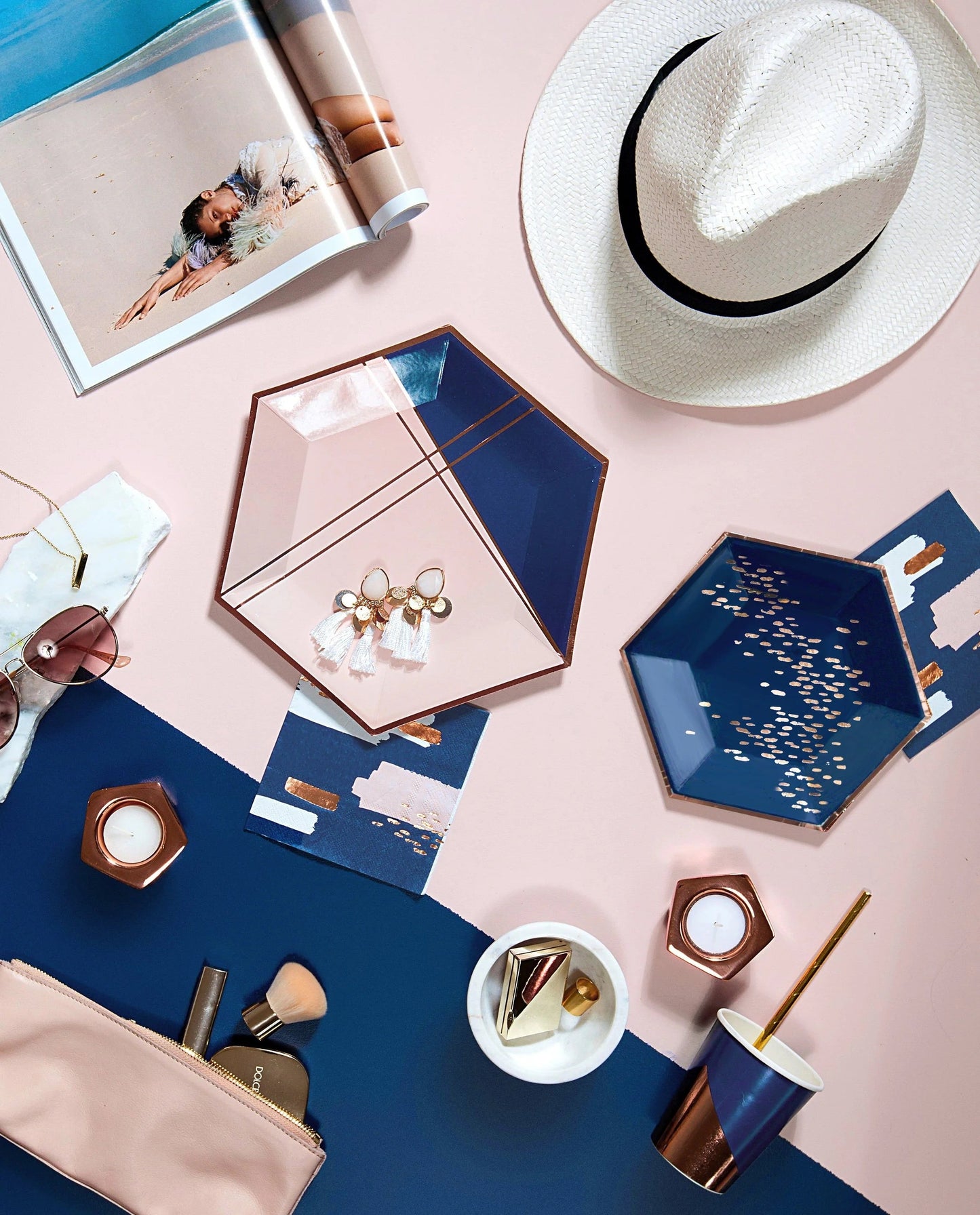 Navy & Blush Pink Napkins - Lunch Napkin Size