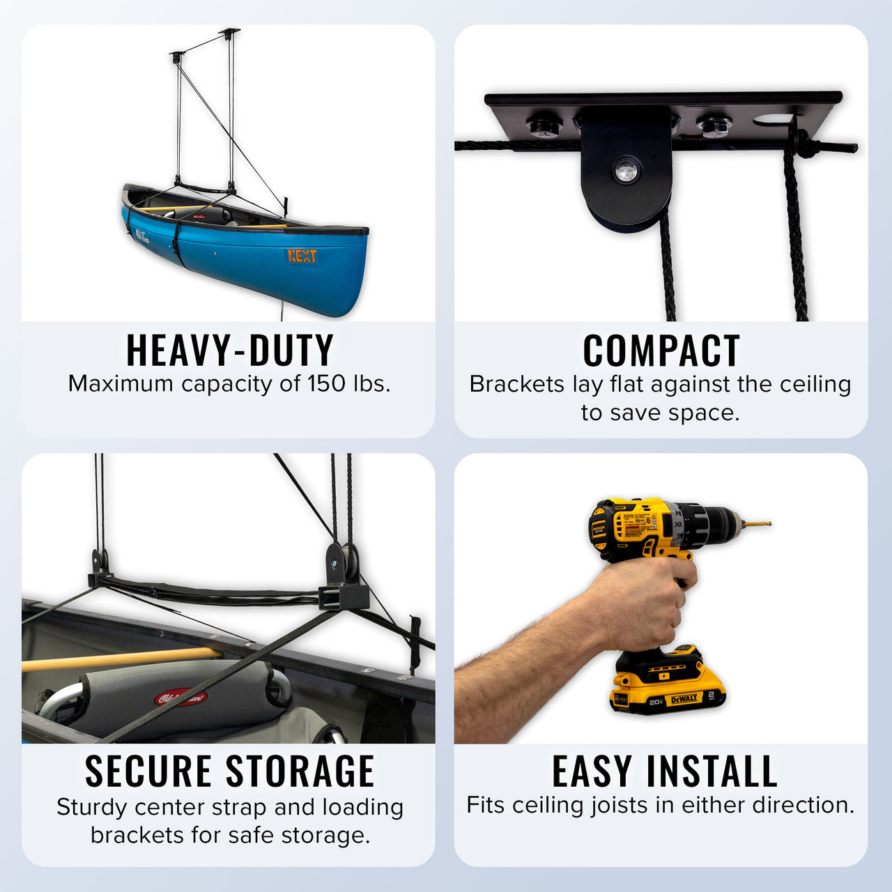 SUP & Surfboard Hoist | Holds up to 150 lbs | Up to 14' Lift