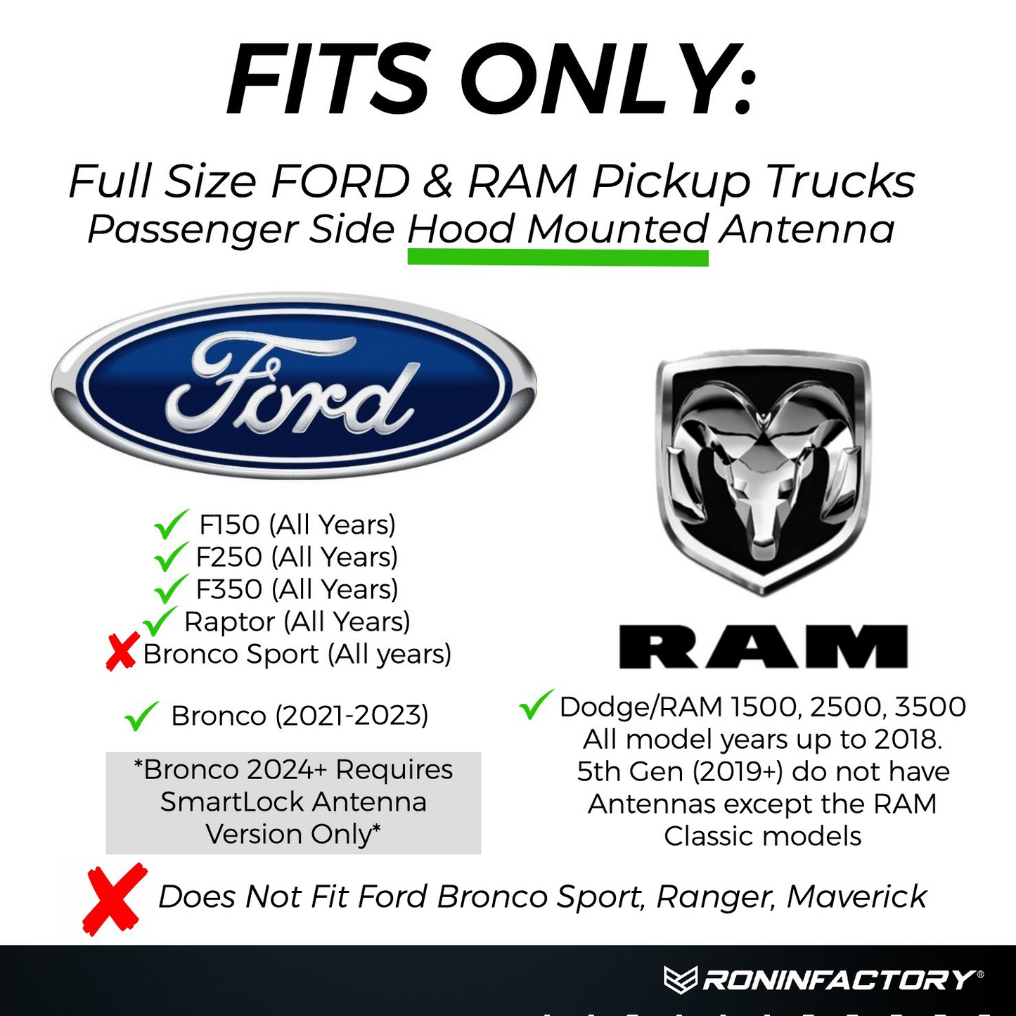 TUFFLOCK® SHORT ANTENNA FOR FORD (4 INCH)