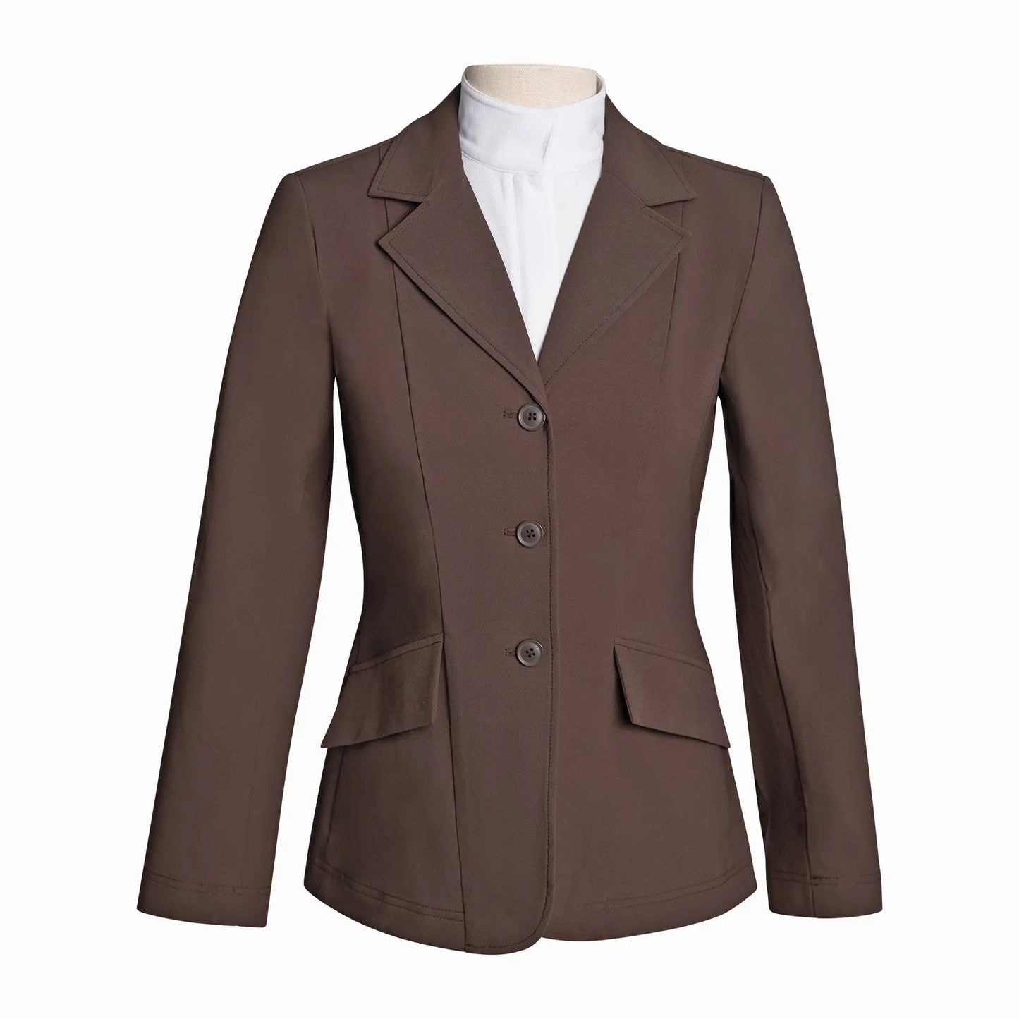 Grand Prix Ladies EQJ 3 Button Show Coat, NY Tech Fabric, Chocolate