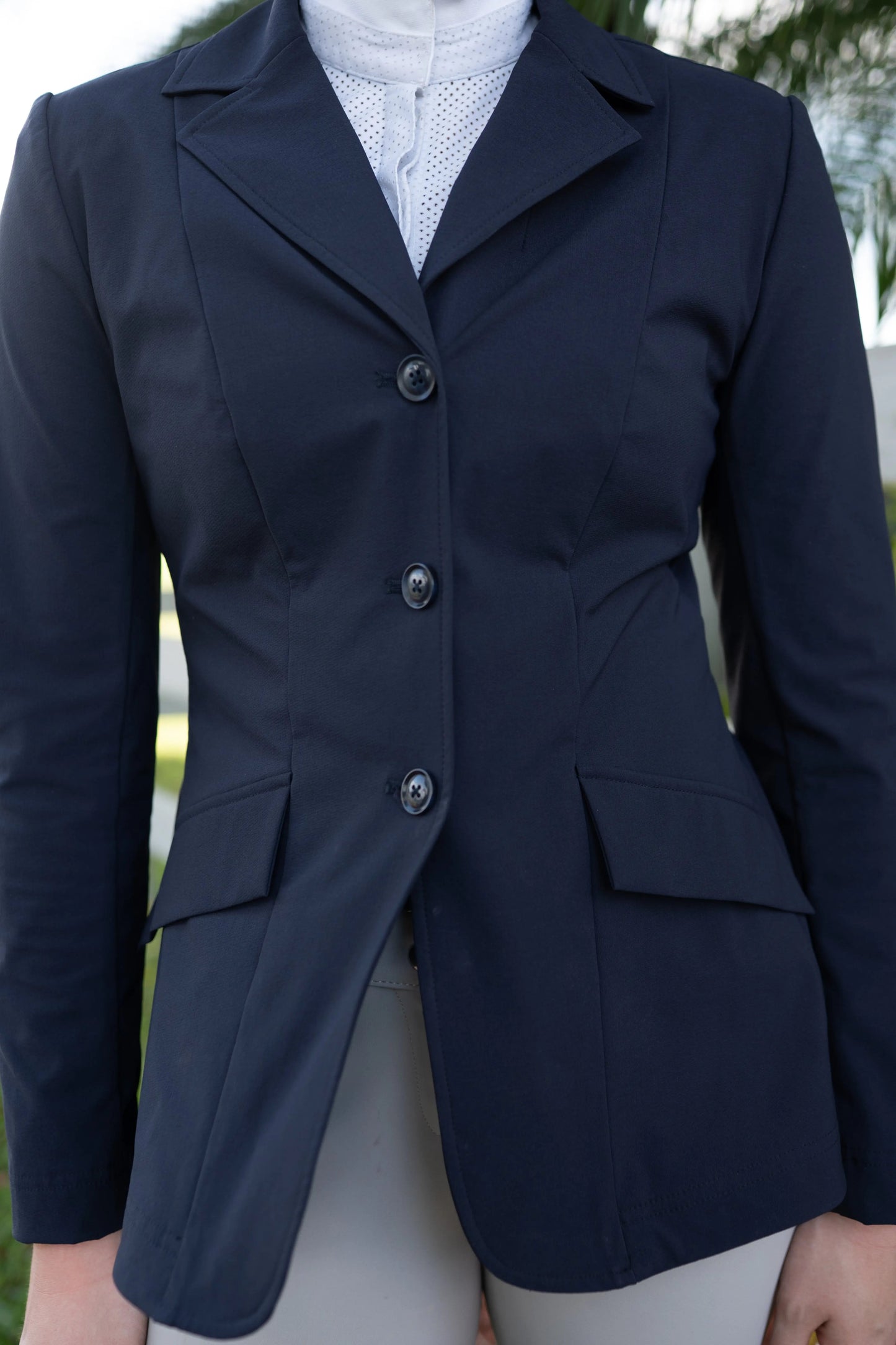 Grand Prix Ladies EQJ 3 Button Show Coat, NY Tech Fabric, Navy