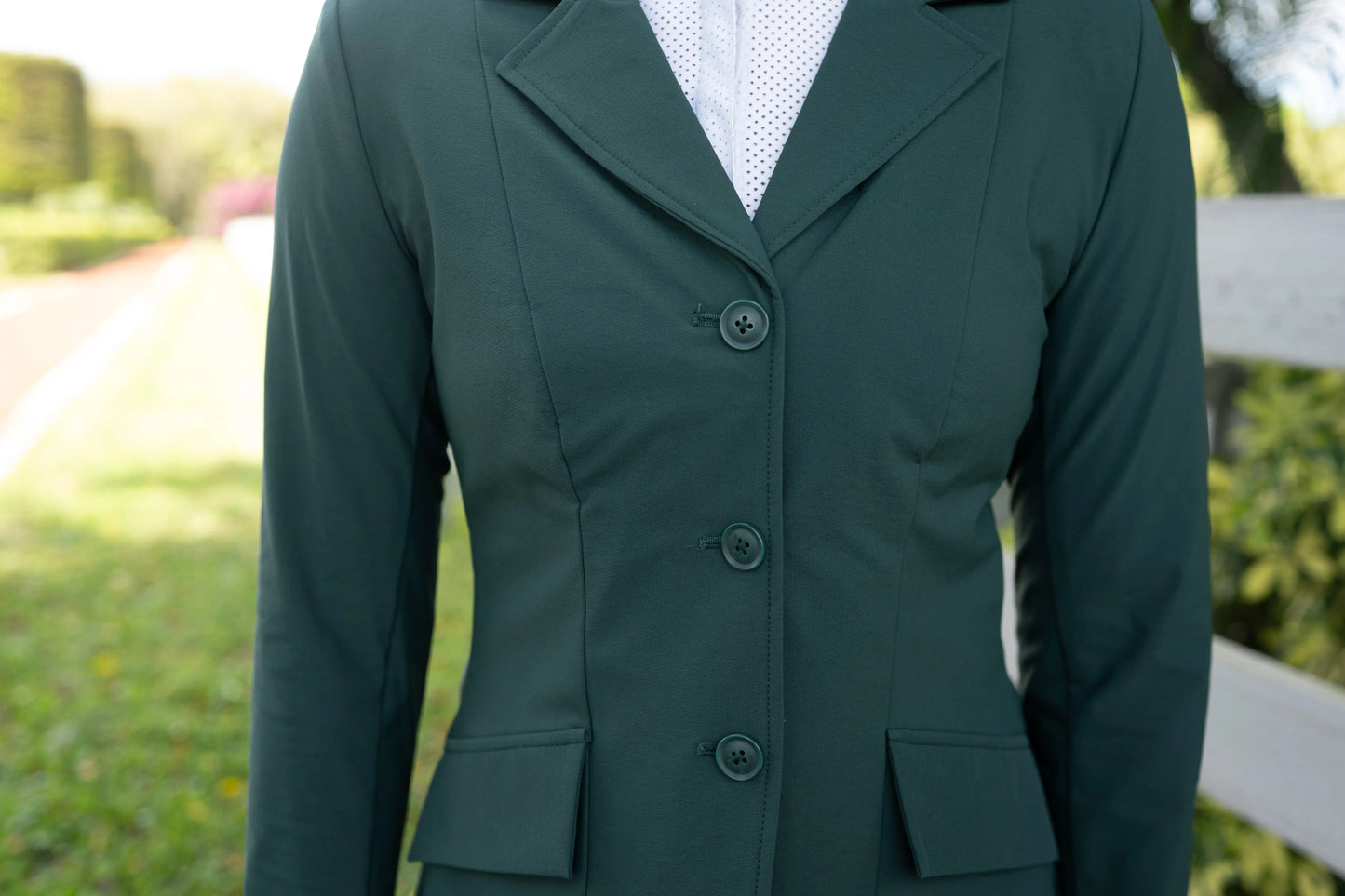 Grand Prix Ladies EQJ 3 Button Show Coat, NY Tech Fabric, New Green