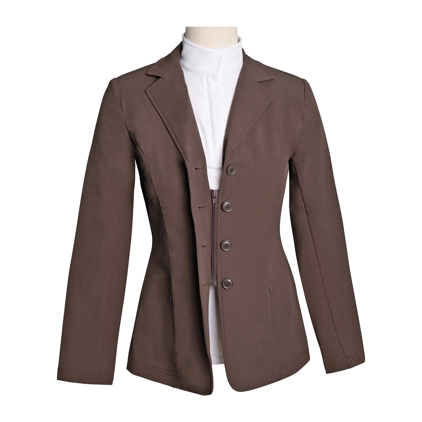 Grand Prix Quinn Show Jacket, 4 Button Front with Hidden Zipper Closure, Chocolate