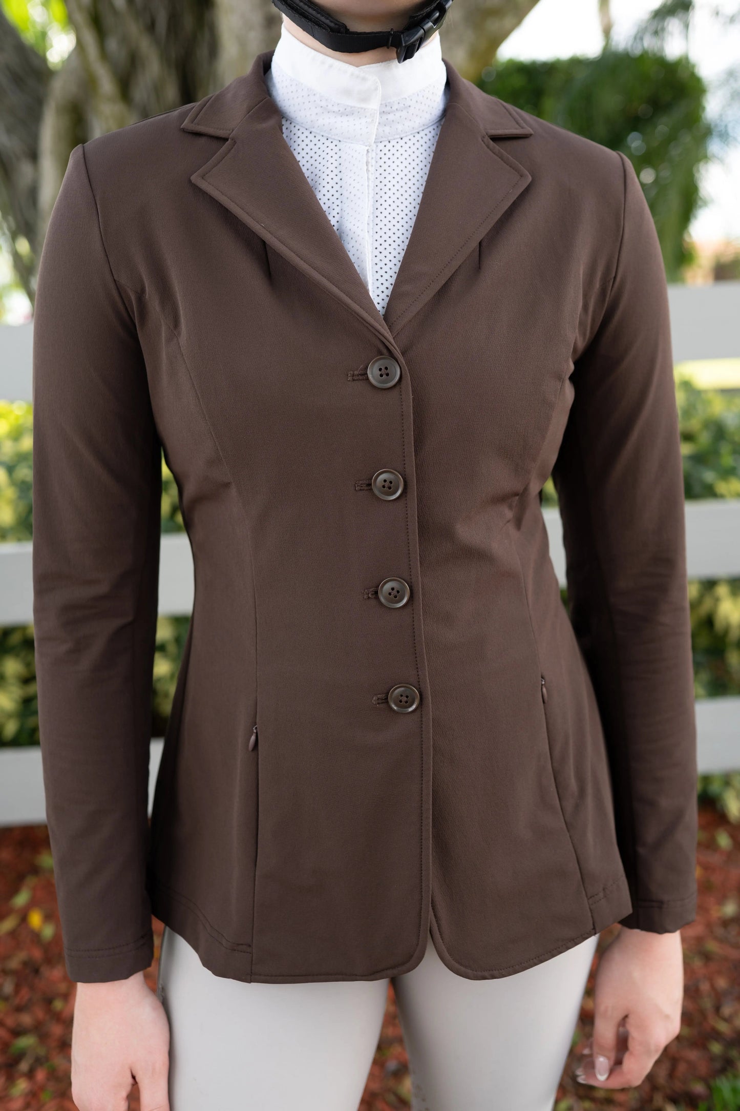 Grand Prix Quinn Show Jacket, 4 Button Front with Hidden Zipper Closure, Chocolate