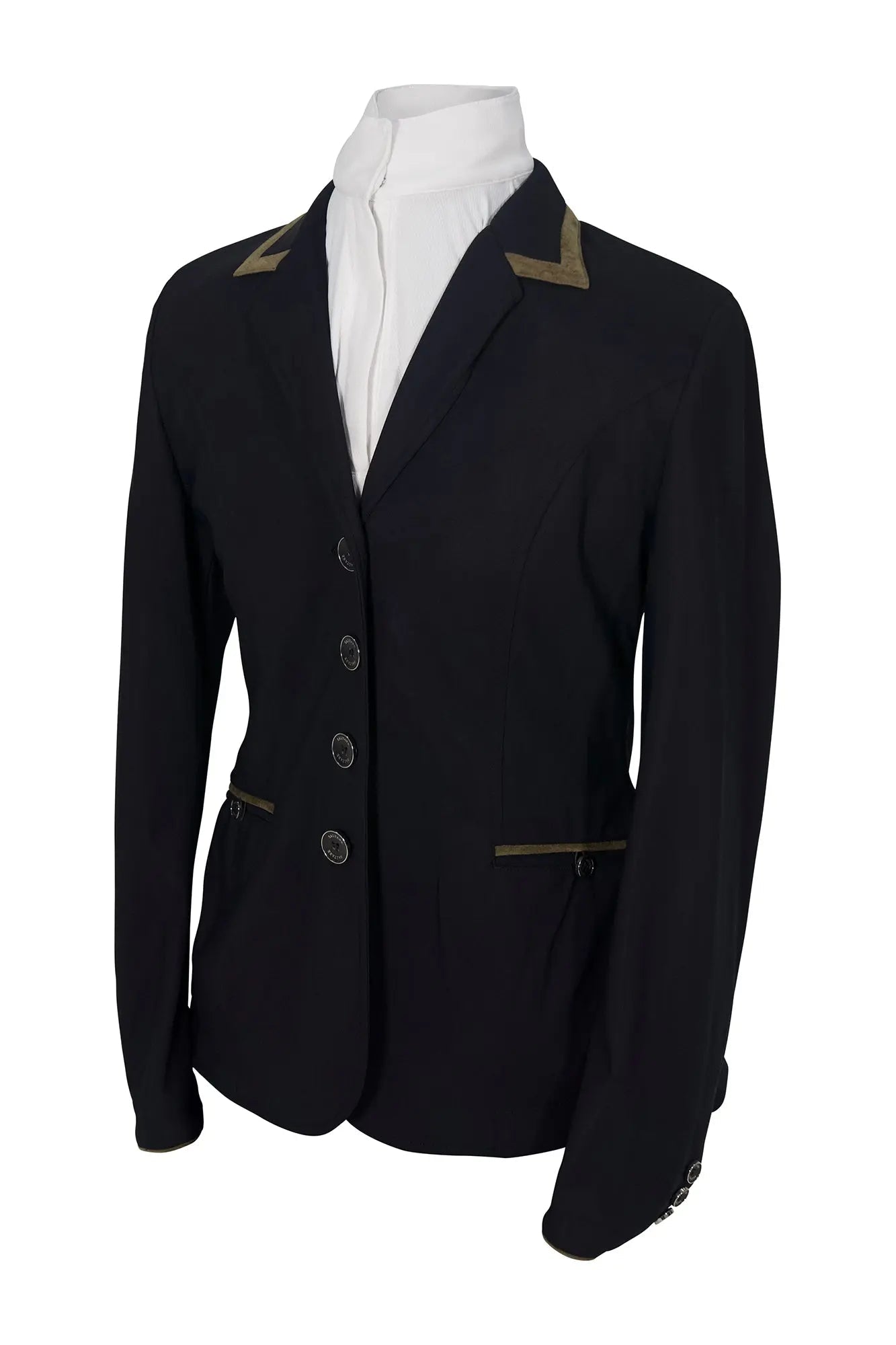 Grand Prix Saltare Premio 4 Button Riding Show Coat, Black with Moss Green