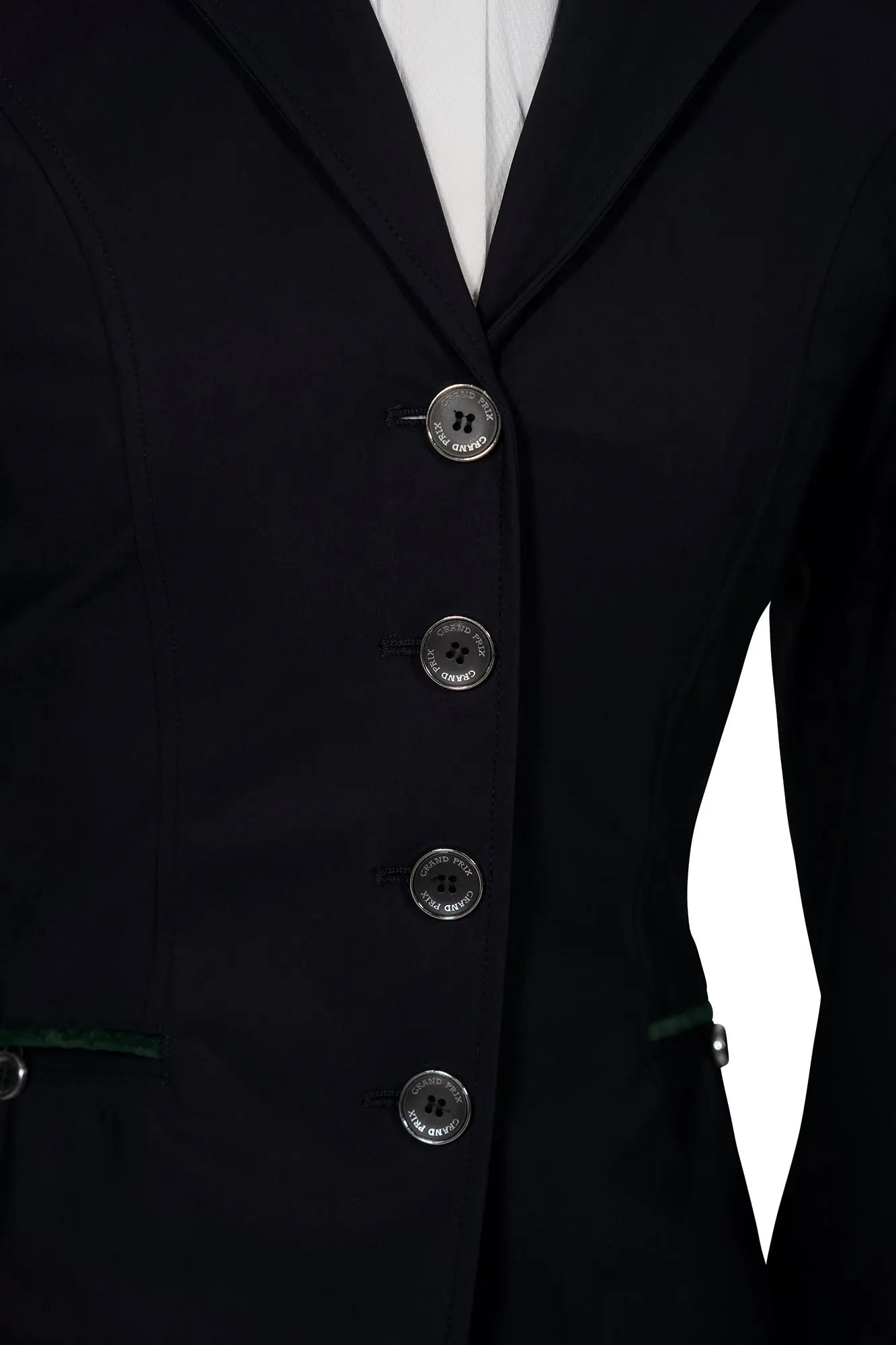 Grand Prix Saltare Premio 4 Button Riding Show Coat, Black with Dark Green