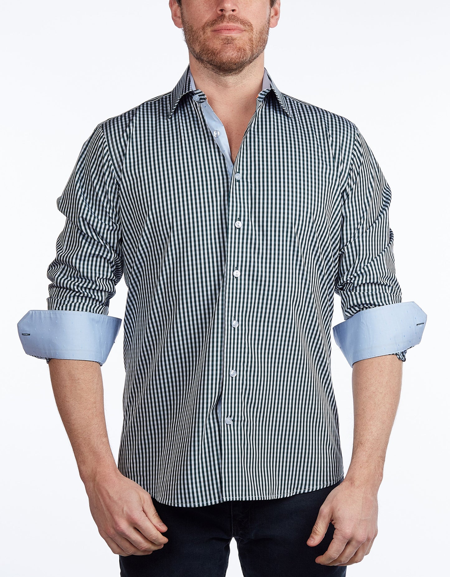Green Signature Shirt // - Contemporary Fit - contrast trimming - final sale - Size Small