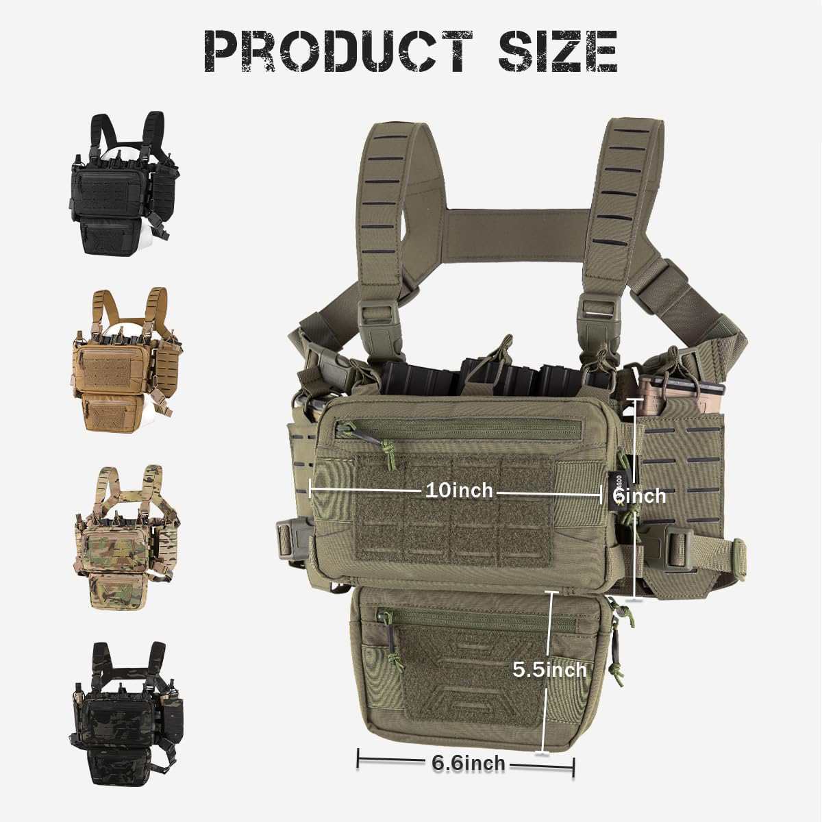 Votagoo Tactical Chest Rig,Molle Modular Micro Fight Chest Rigs Adjustable&Detachable with 5.56/7.62 Magazine Pouch