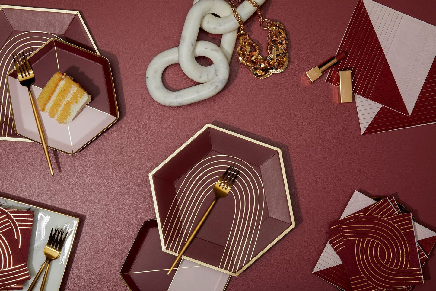 Bordeaux - Maroon Chain Link Cocktail Paper Napkins