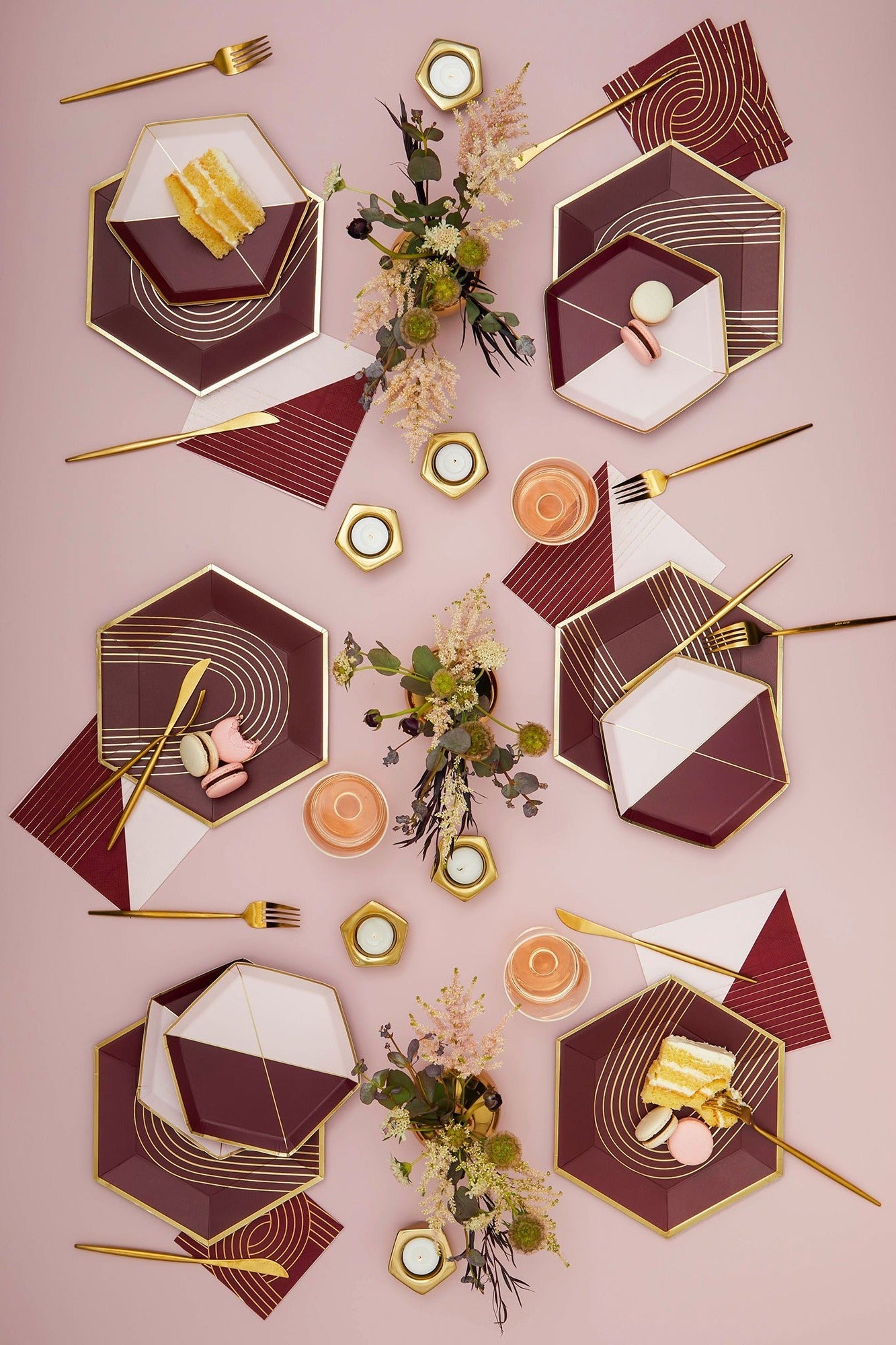 Bordeaux - Maroon Pink Colorblock Lunch Paper Napkins