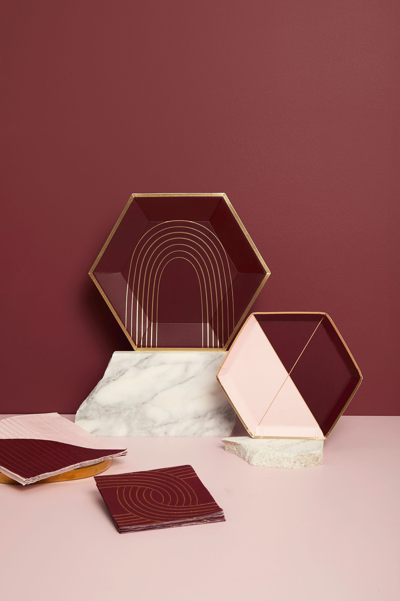 Bordeaux - Maroon Pink Colorblock Lunch Paper Napkins
