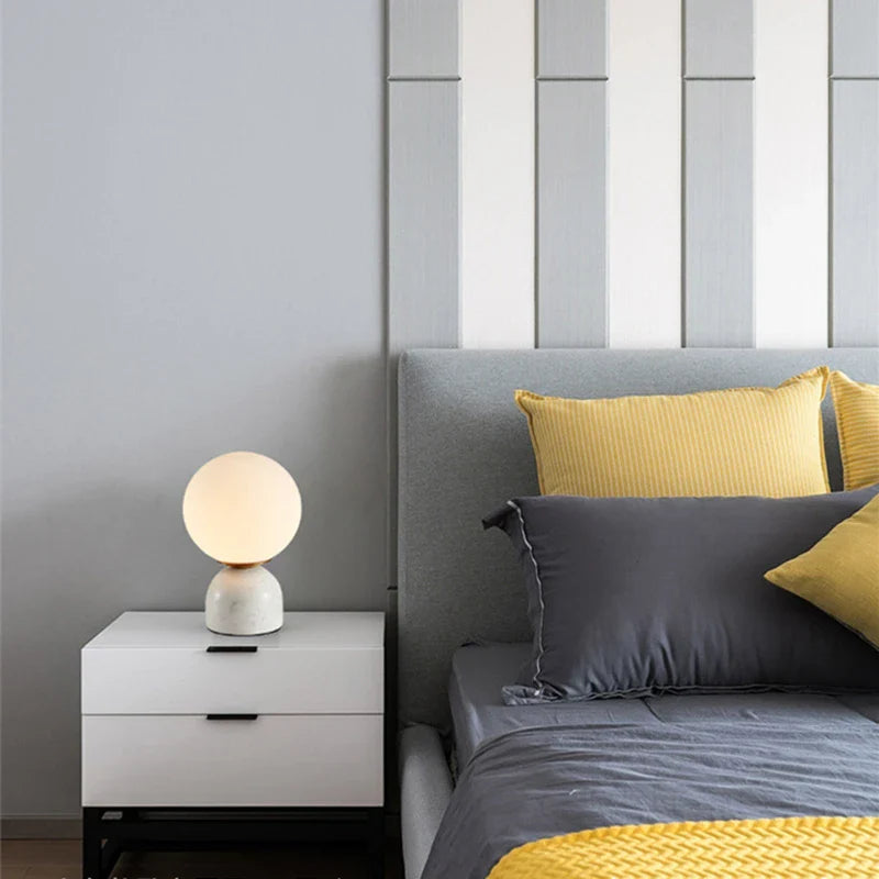 Nordic Bedside Marble Round Glass Table Lamp For Living Room Study Dining Light Luxury Hot Sale Bedroom Furniture