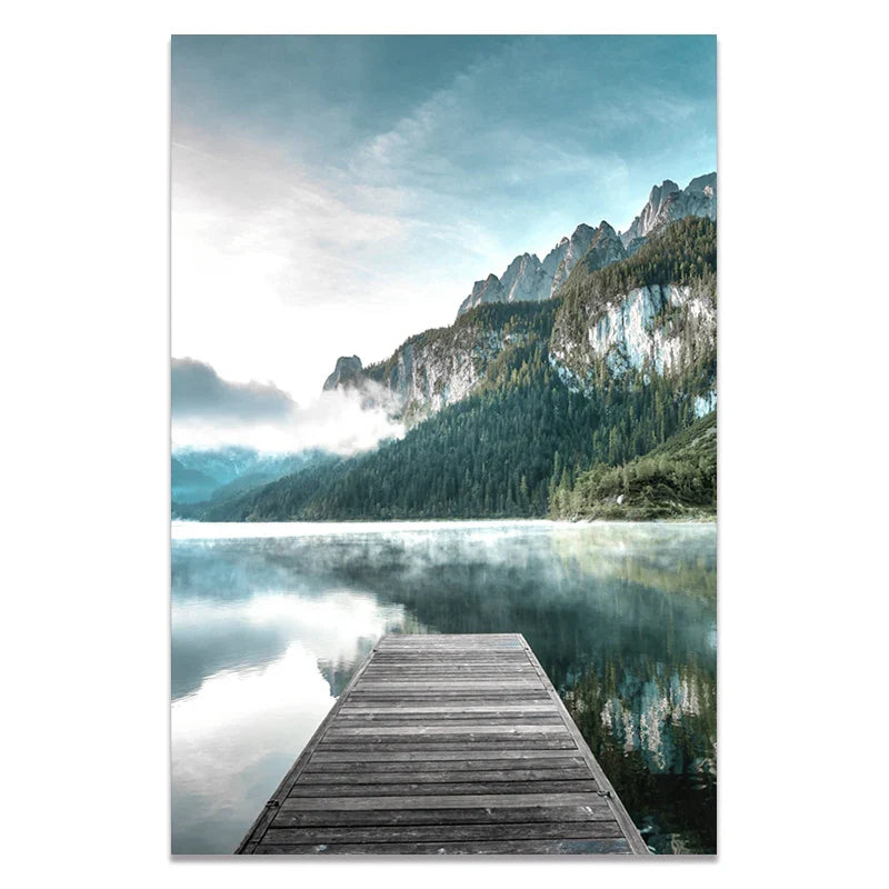 Forest Mountain Lake Famous Scenery Poster Nordic Style Canvas Print Nature Landscape Art Painting Wall Picture Home Decoration
