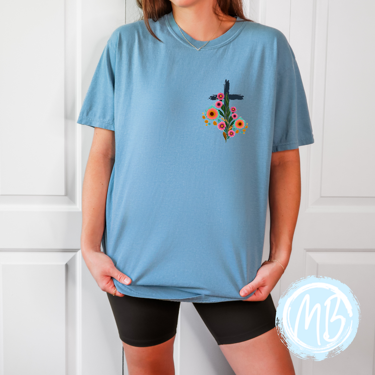 He Is Risen Floral Tee (Design on Back)