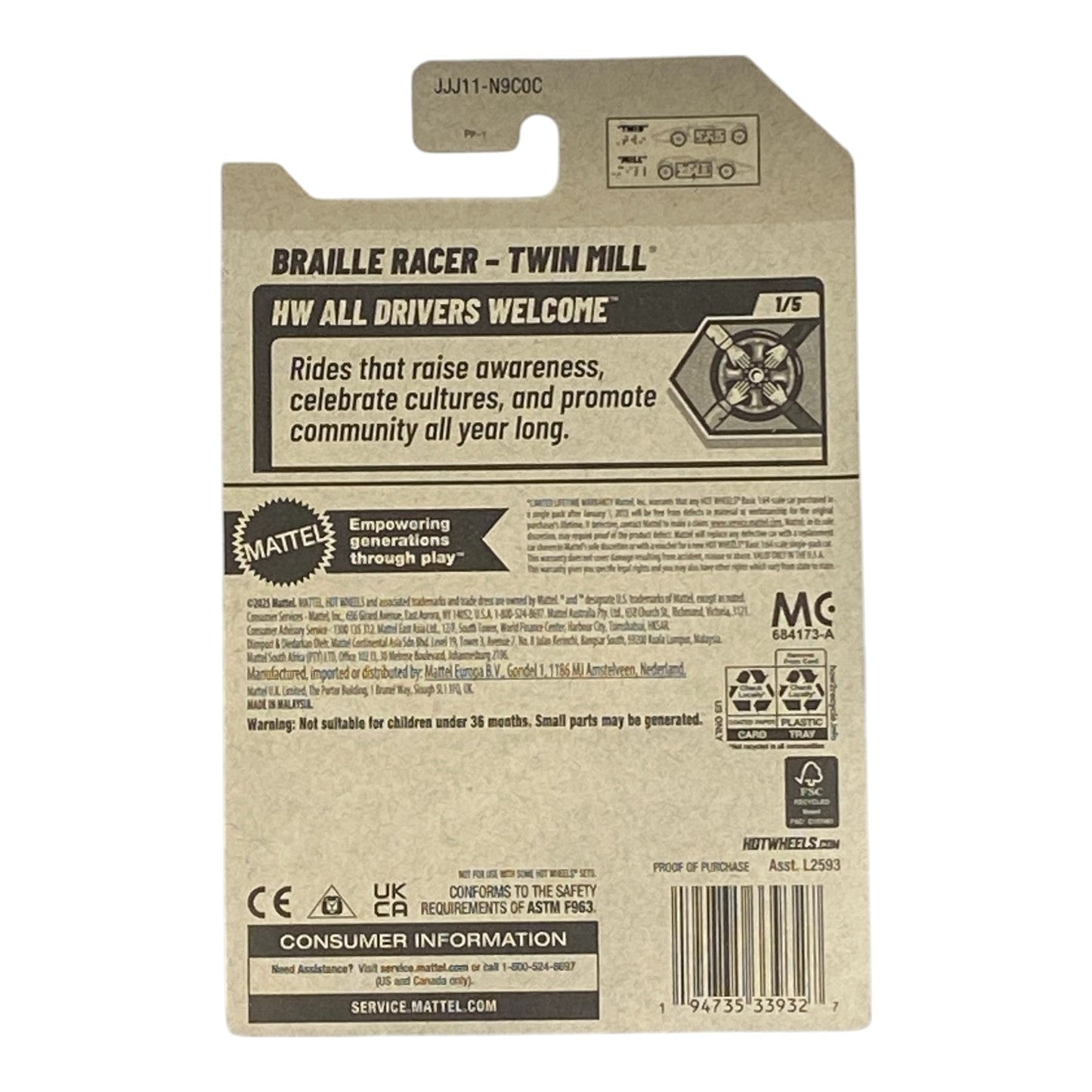 Hot Wheels Braille Racer - Twin Mill | All Drivers Welcome Series 1/5