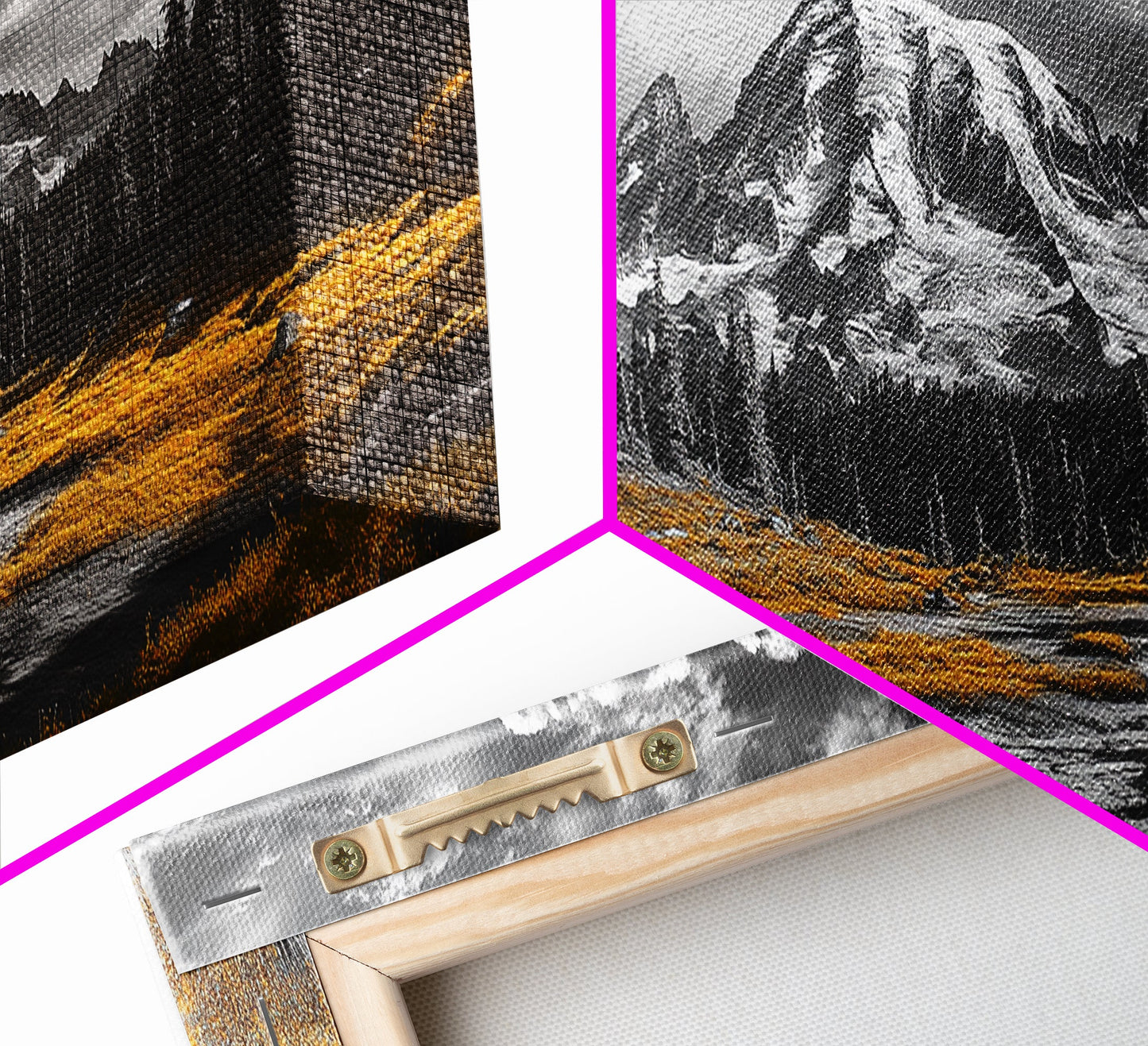 Majestic Mountain Scene, Snow Peaks and Meadows, Alpine Wilderness View, Framed Canvas Print, Cabin Wall Decor, Nature Wall Art