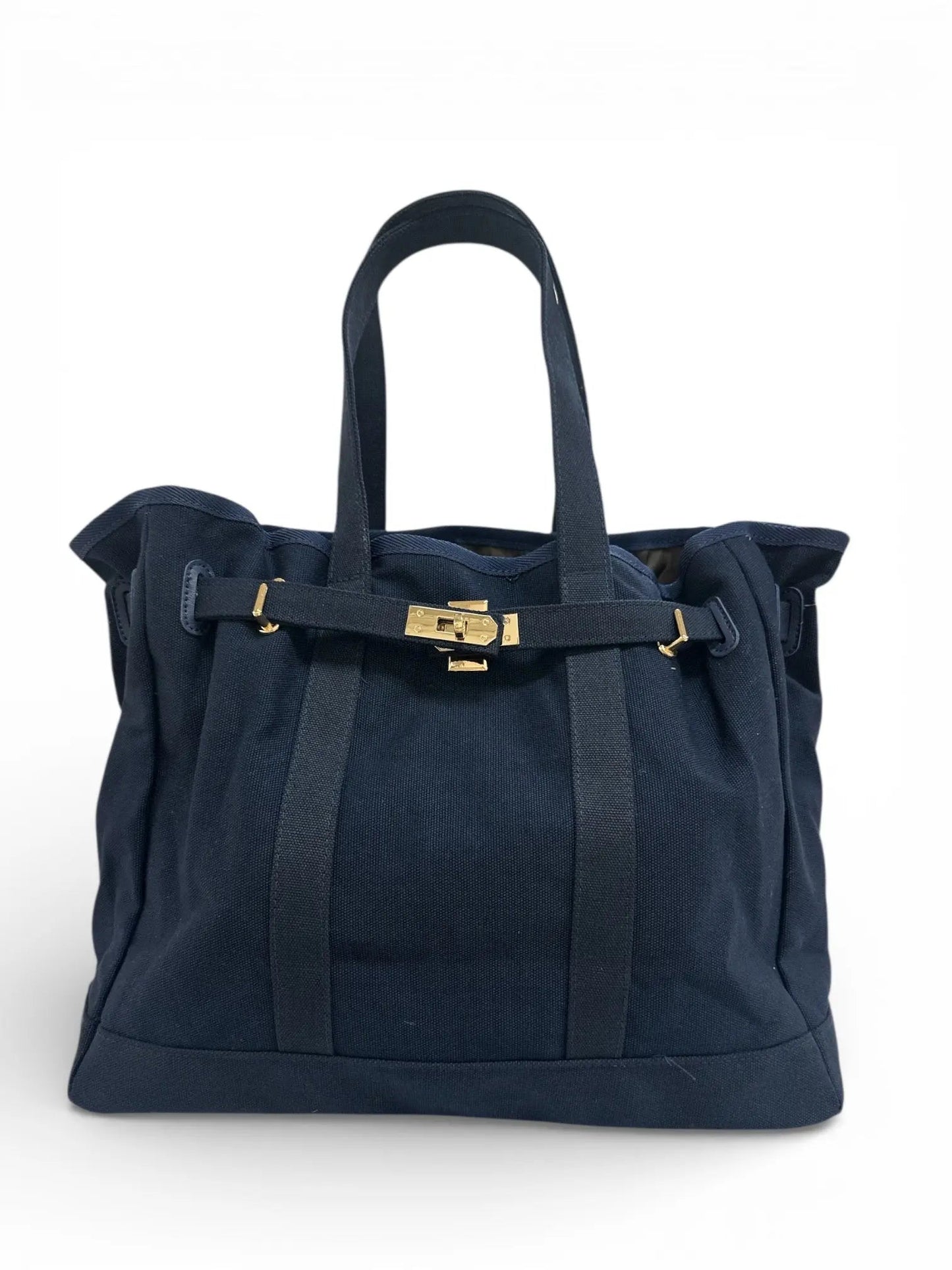 Huntley Equestrian Barnkin Navy Canvas Tote Bag with Gold Hardware