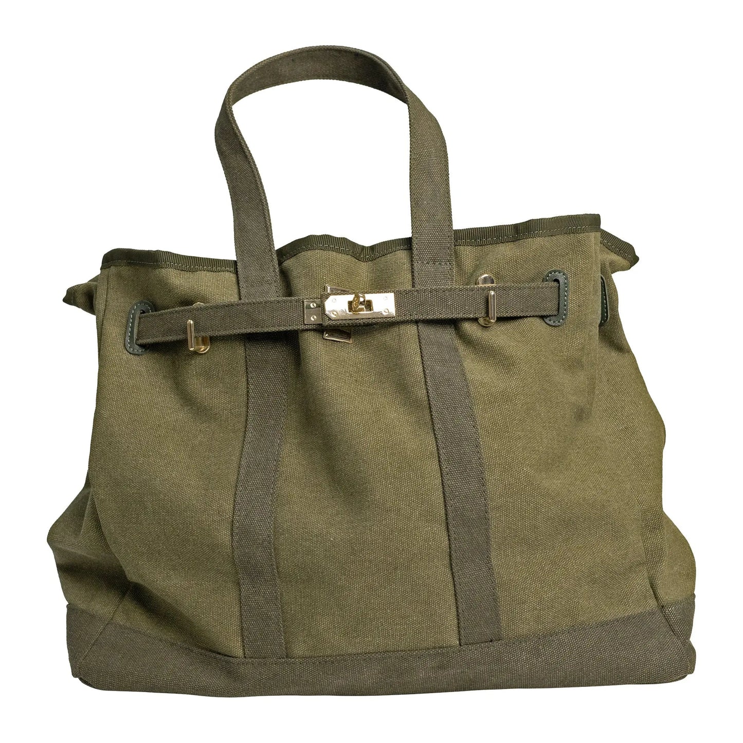Huntley Equestrian Barnkin Olive Green Canvas Tote Bag with Gold Hardware
