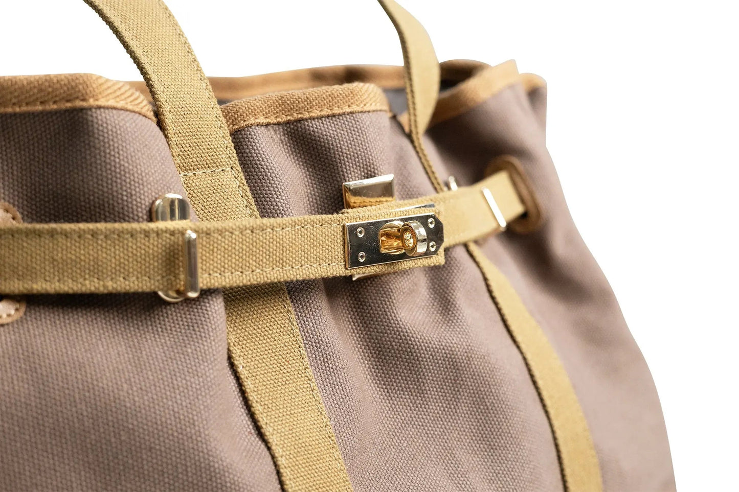 Huntley Equestrian Barnkin Brown and Tan Two-Tone Canvas Tote Bag with Gold Hardware