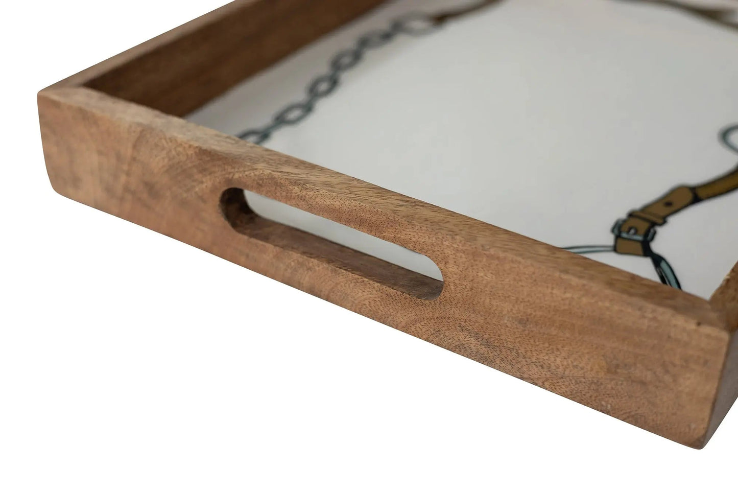 Huntley Equestrian Bridle and Bit Wooden Serving Tray, White-Equestrian Home Decor