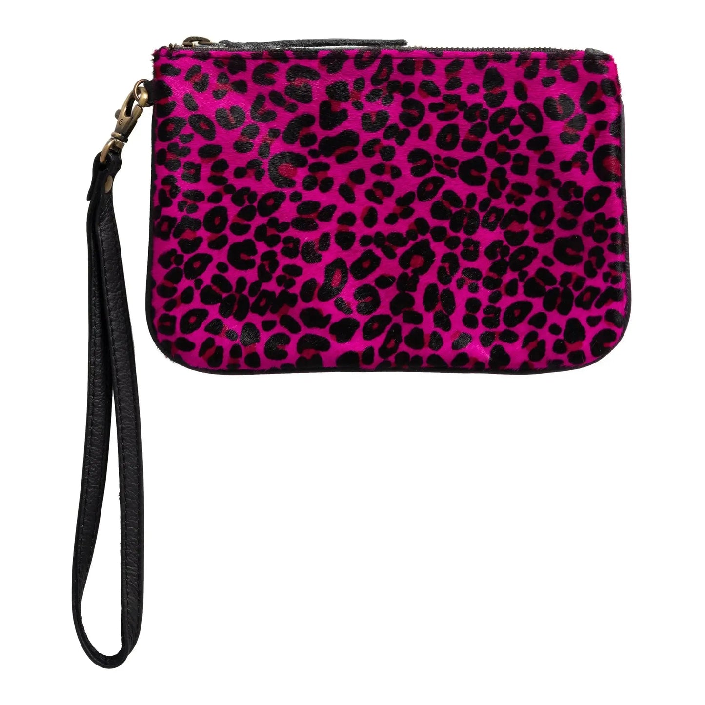 Huntley Equestrian Hair on Hide Leather Wristlet Clutch Wallet Purse, Golden Foil