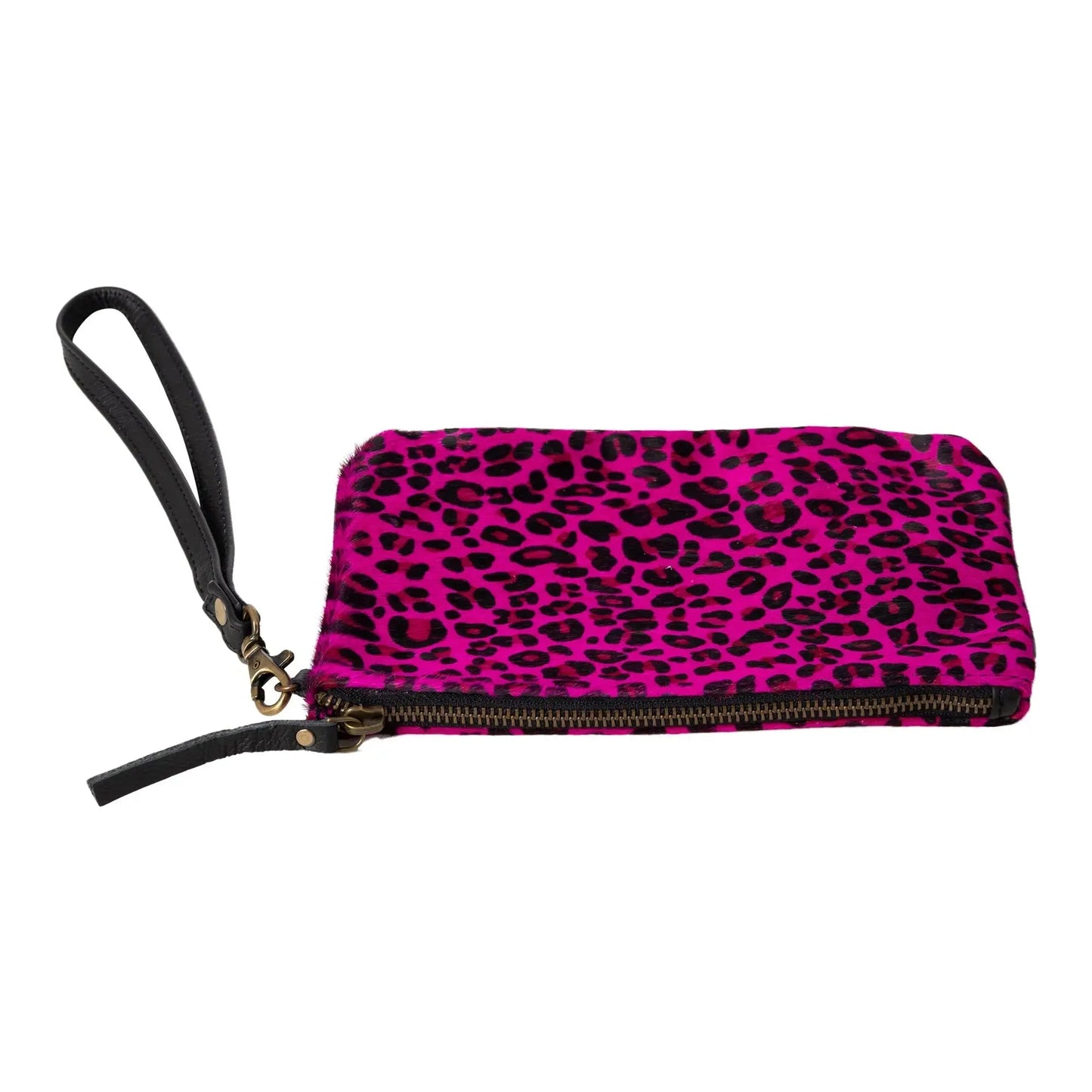 Huntley Equestrian Hair on Hide Leather Wristlet Clutch Wallet Purse, Golden Foil