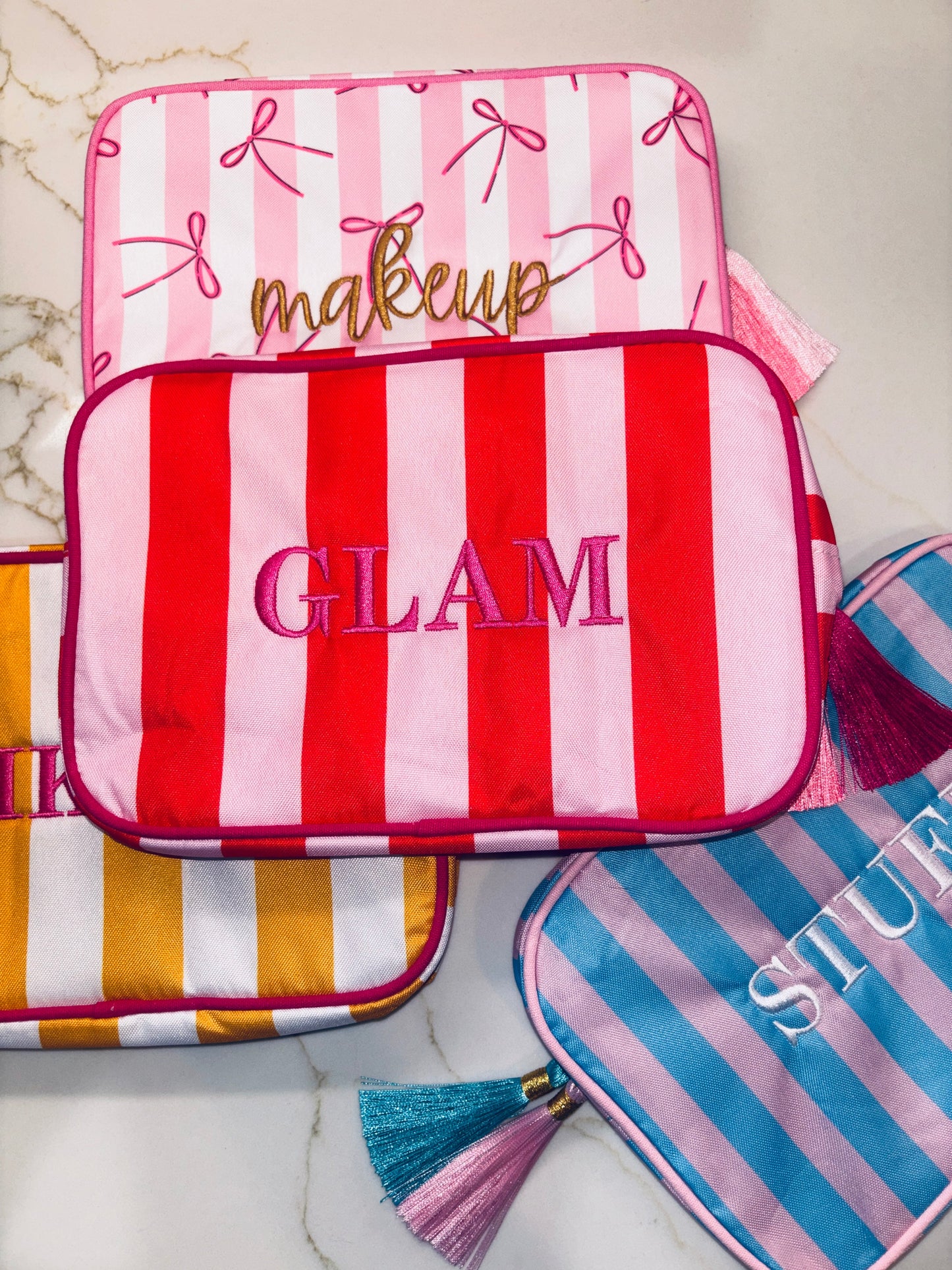 "GLAM" Embroidered Nylon Makeup Bag