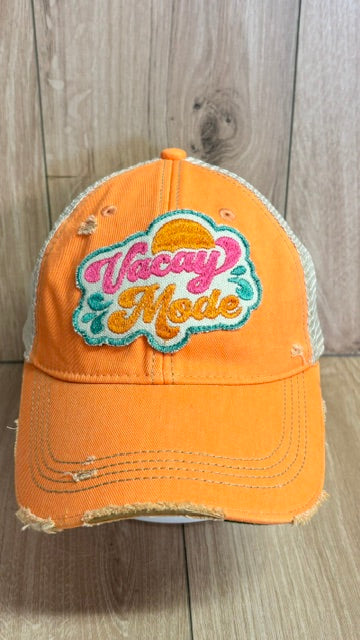 Vacay Mode Distressed Mesh Snapback Baseball Cap
