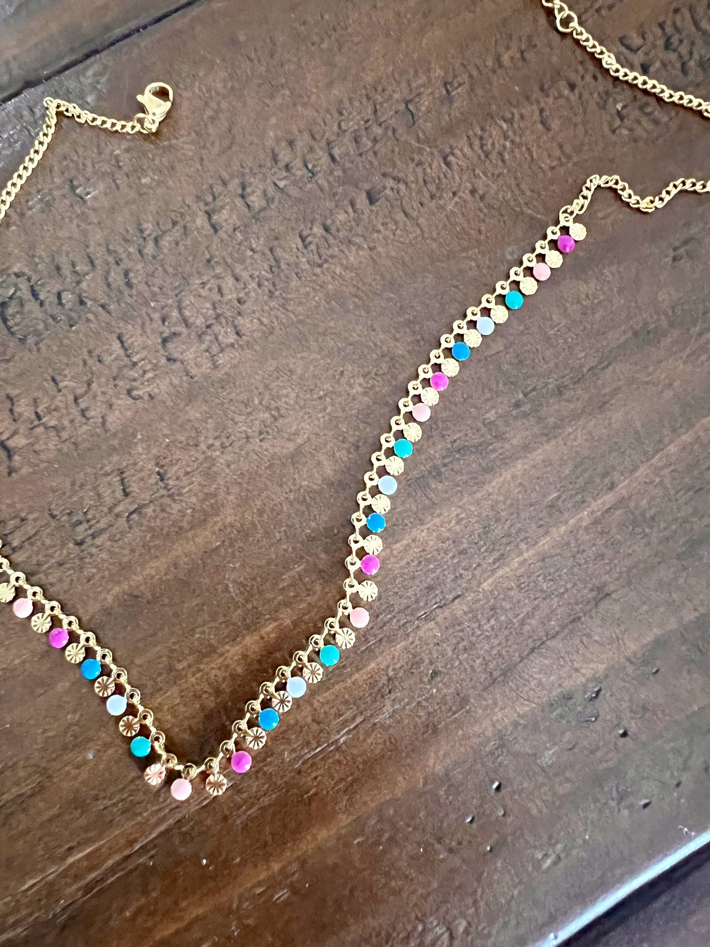 colorful, dainty drop disc choker