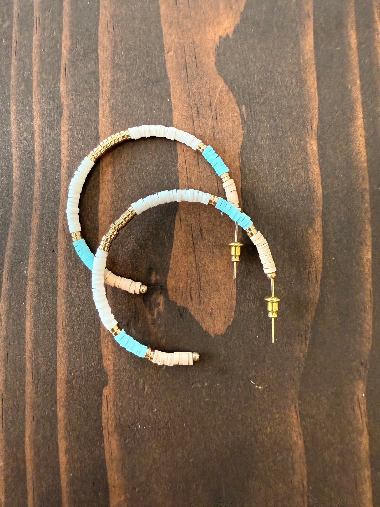 light heishi beaded summer hoops
