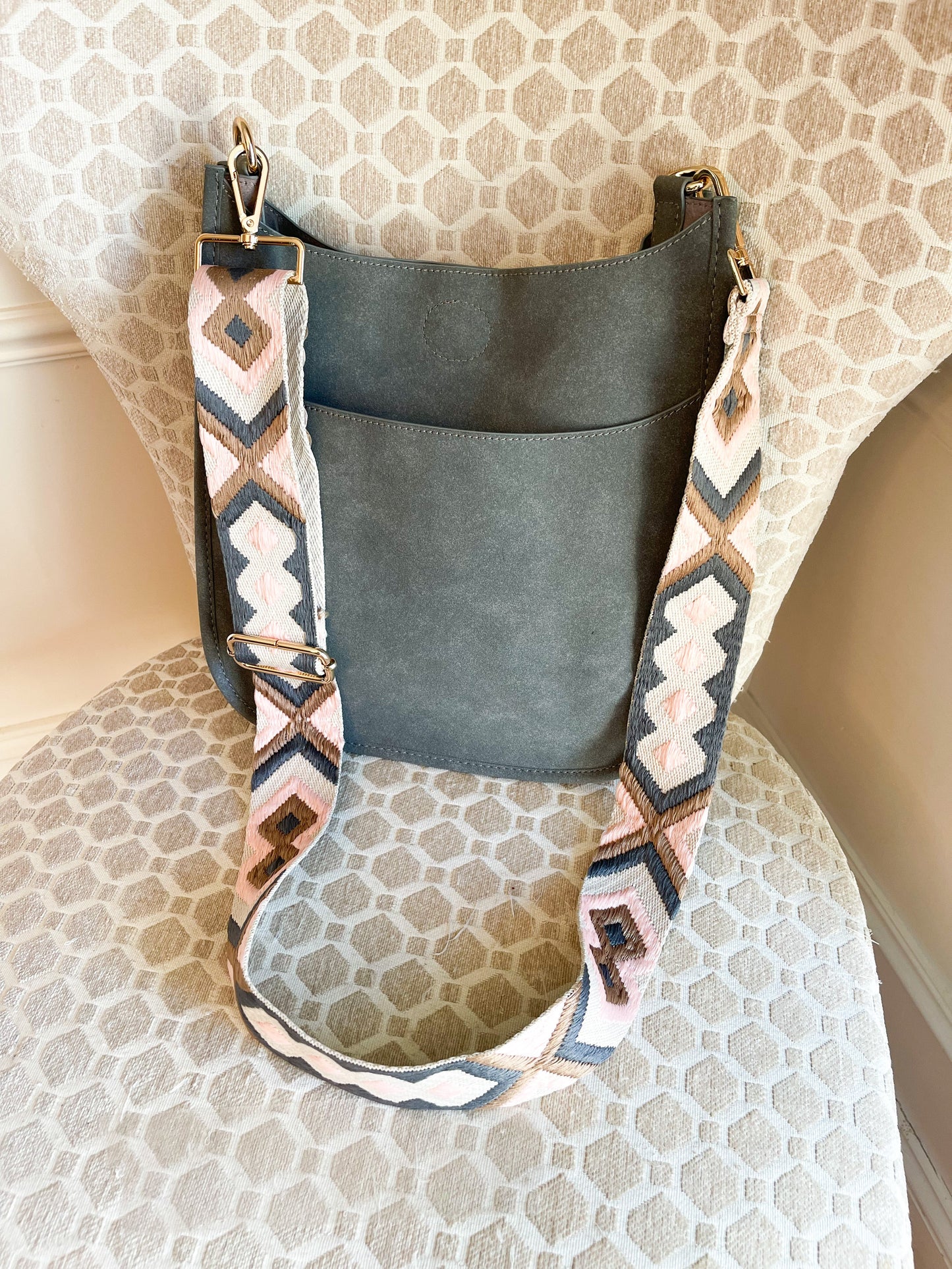 Vegan Suede Crossbody Bag (Gray) - Pick Your Strap