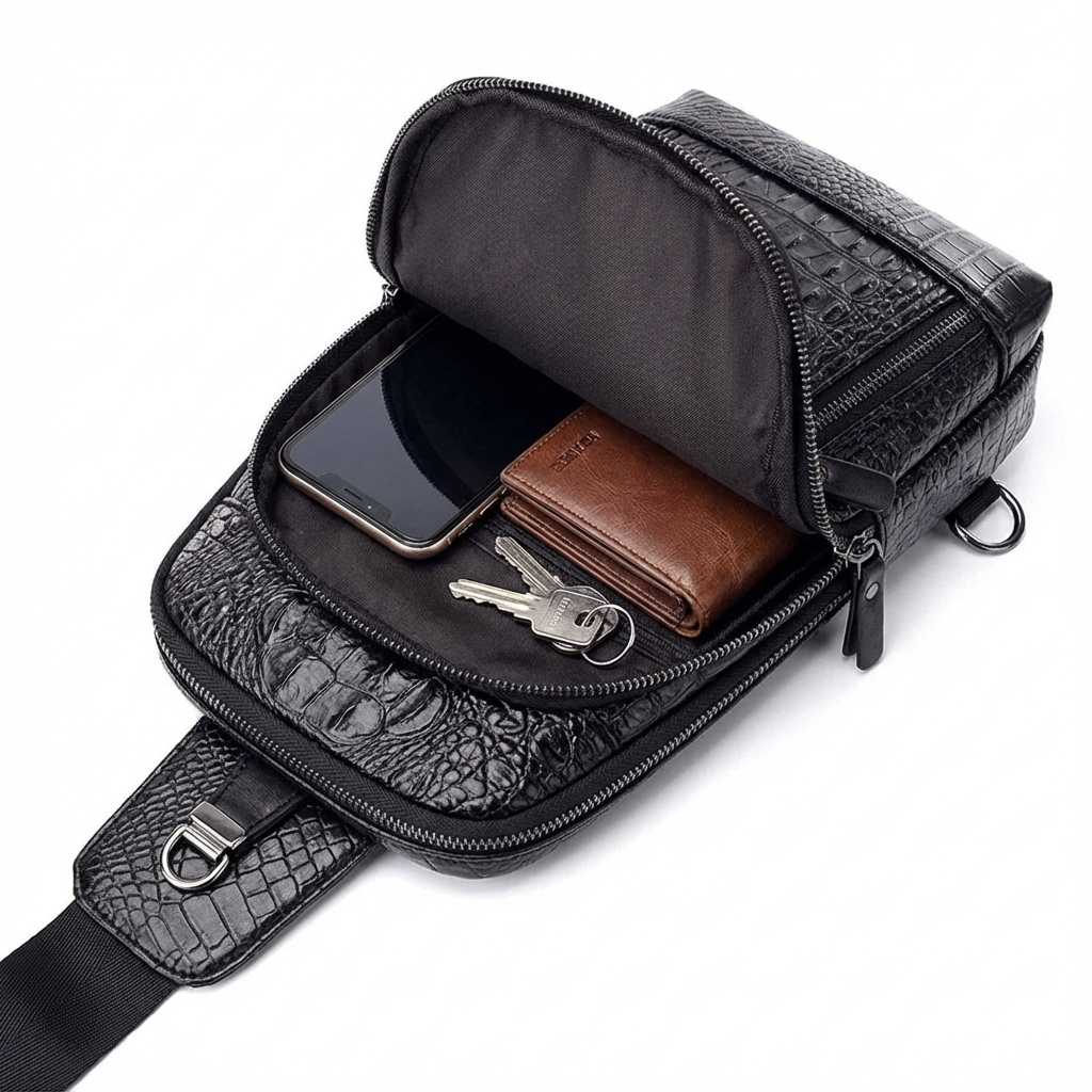 Men’s Croc-Embossed Leather Sling Bag – Modern Everyday Carry