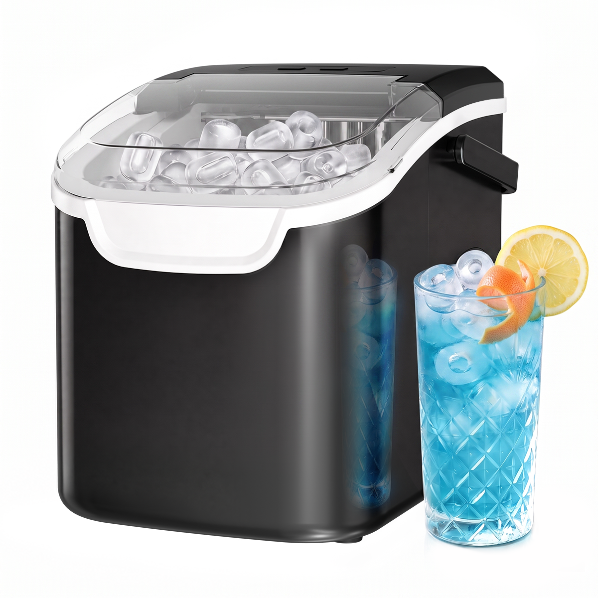 Kismile Ice Makers Countertop with Handle,8 Cubes in 6 Mins,Portable Ice Machine with Self-Cleaning for Home 58012RIM0