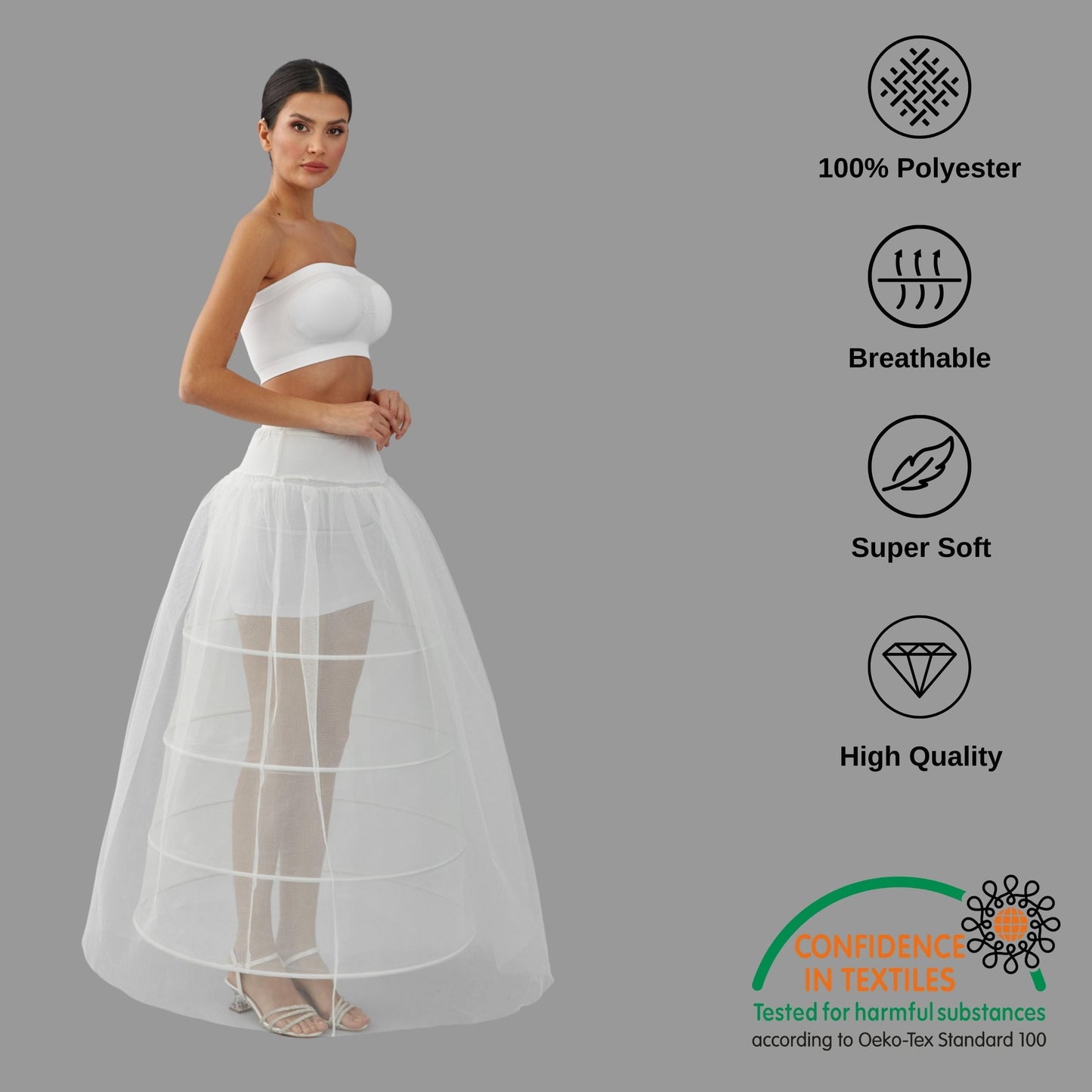 Crinoline, Wedding Dress Underskirt, White Petticoat Skirt, Four Hoop Skirt