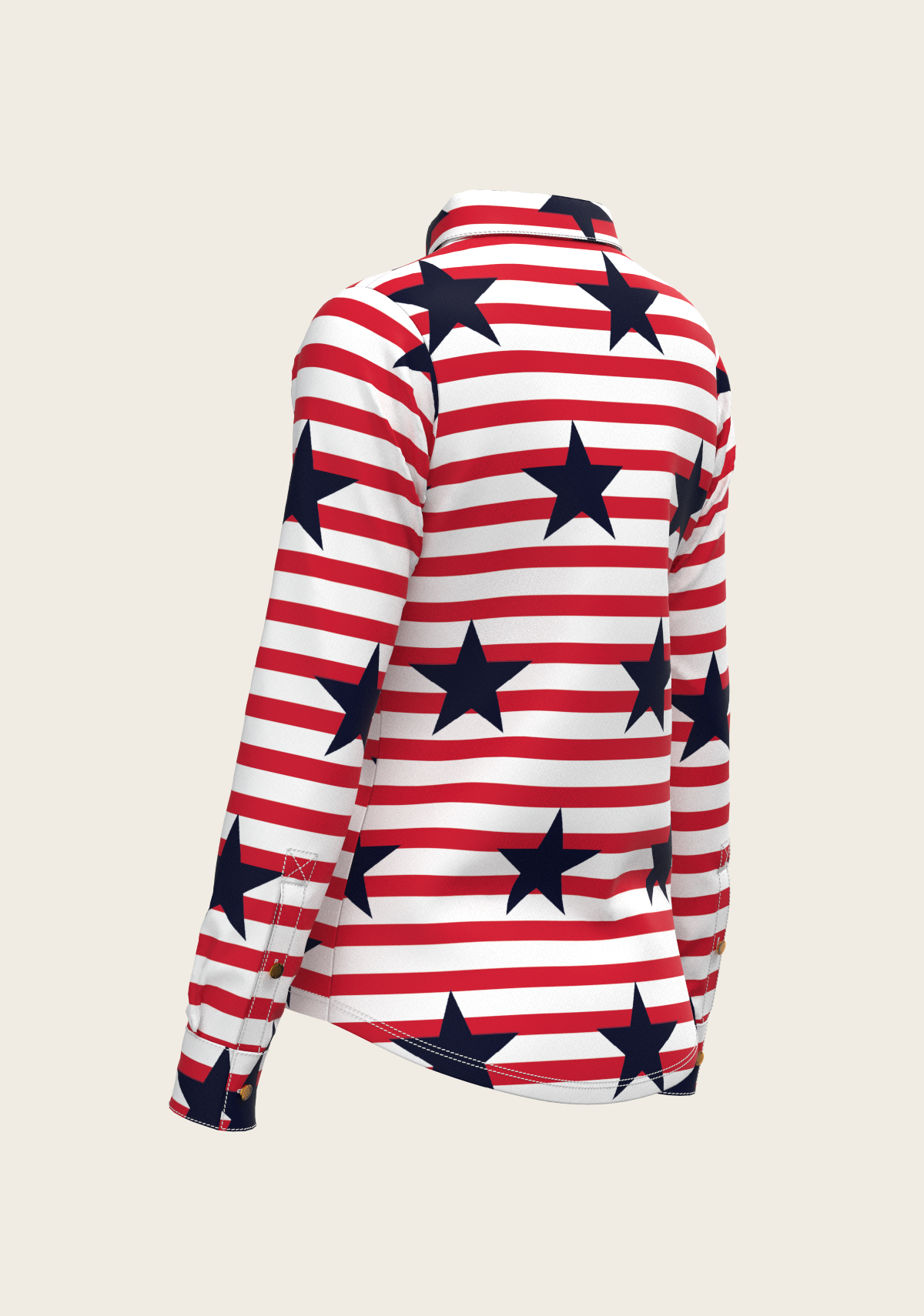 Navy Stars on Red Stripes Ladies Button Shirt